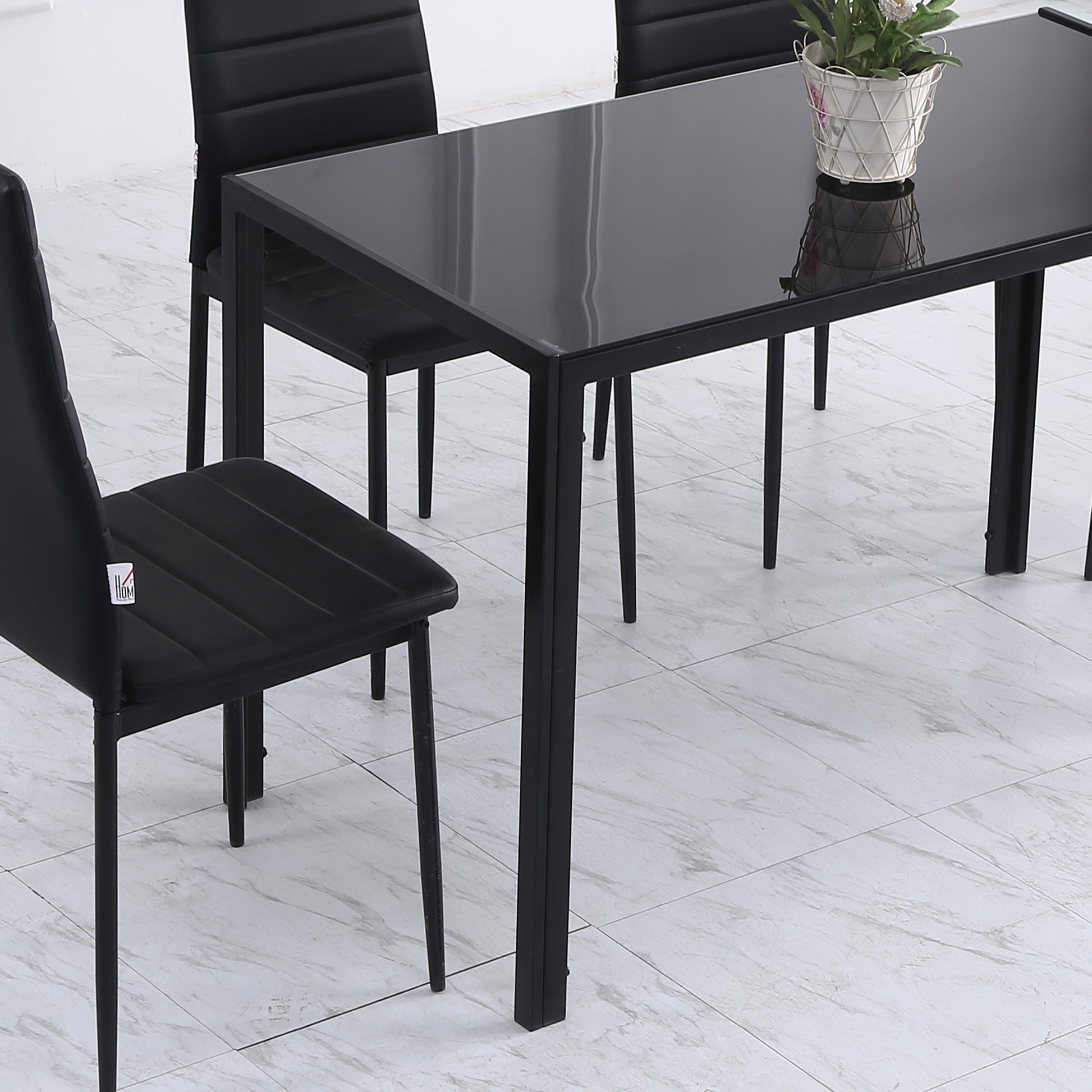 Rectangular Dining Table for 4 People, Modern Kitchen Table with Tabletop Tempered Glass and Metal Legs for Dining Room, Living Room, Black Bar Tables & Dining Tables   at Gallery Canada