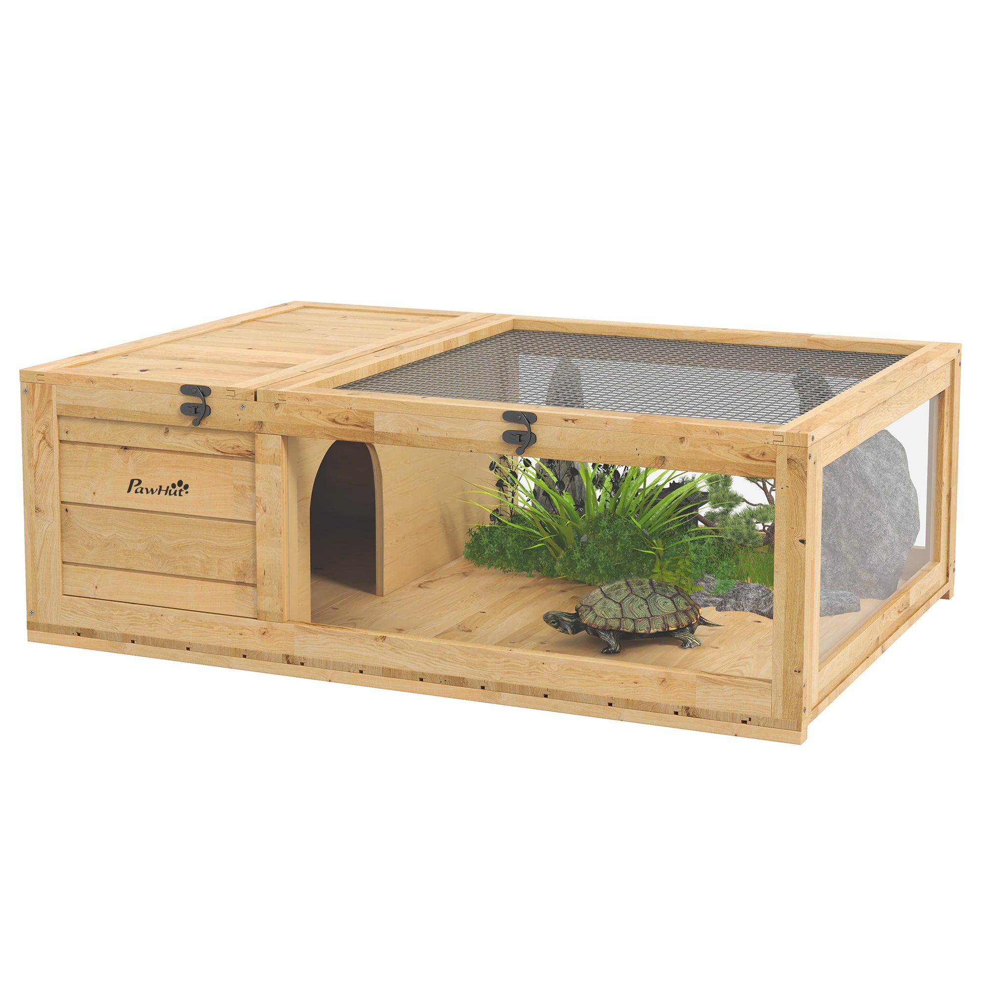 Wood Tortoise House for Lizards, Geckos, Indoor Outdoor Use, 35.8