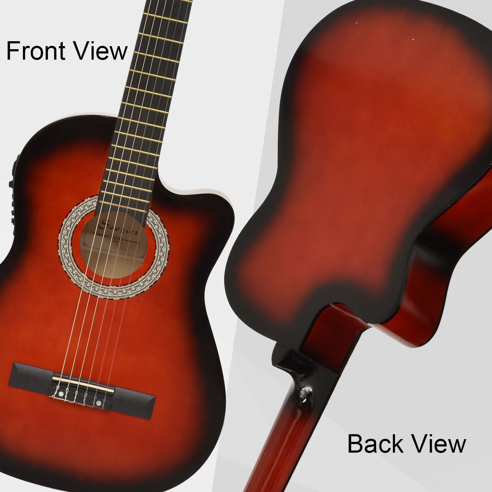 39.5 Inch Acoustic Electric Guitar for Beginner with Strings, Beige Strap, 3 Picks and Case Bag, Wine Red Electronic Musical Pianos at Gallery Canada