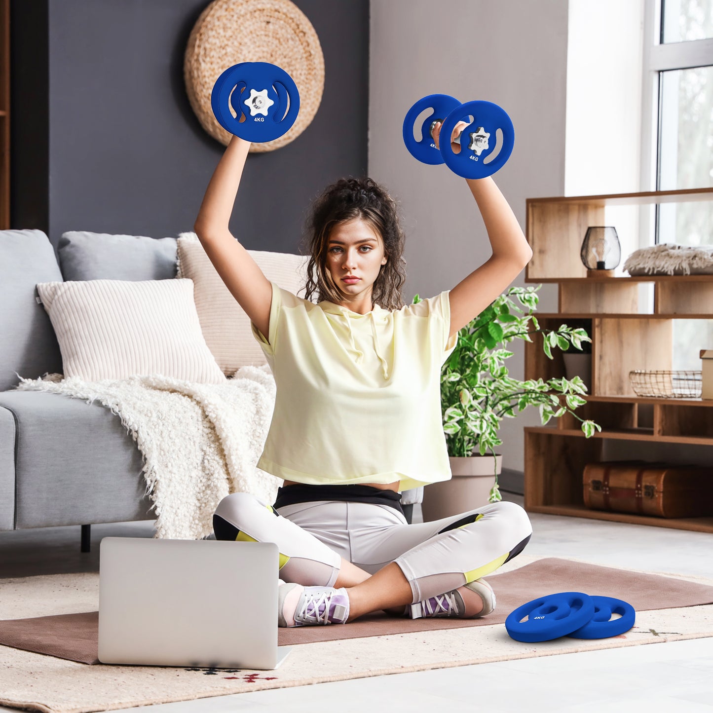 2 x 8.8lbs Standard Weight Plates with Easy-Grip Handles, 1" Holes, for Home, Gym, Weight Lifting and Strength Training Dumbbells & Barbells Blue  at Gallery Canada