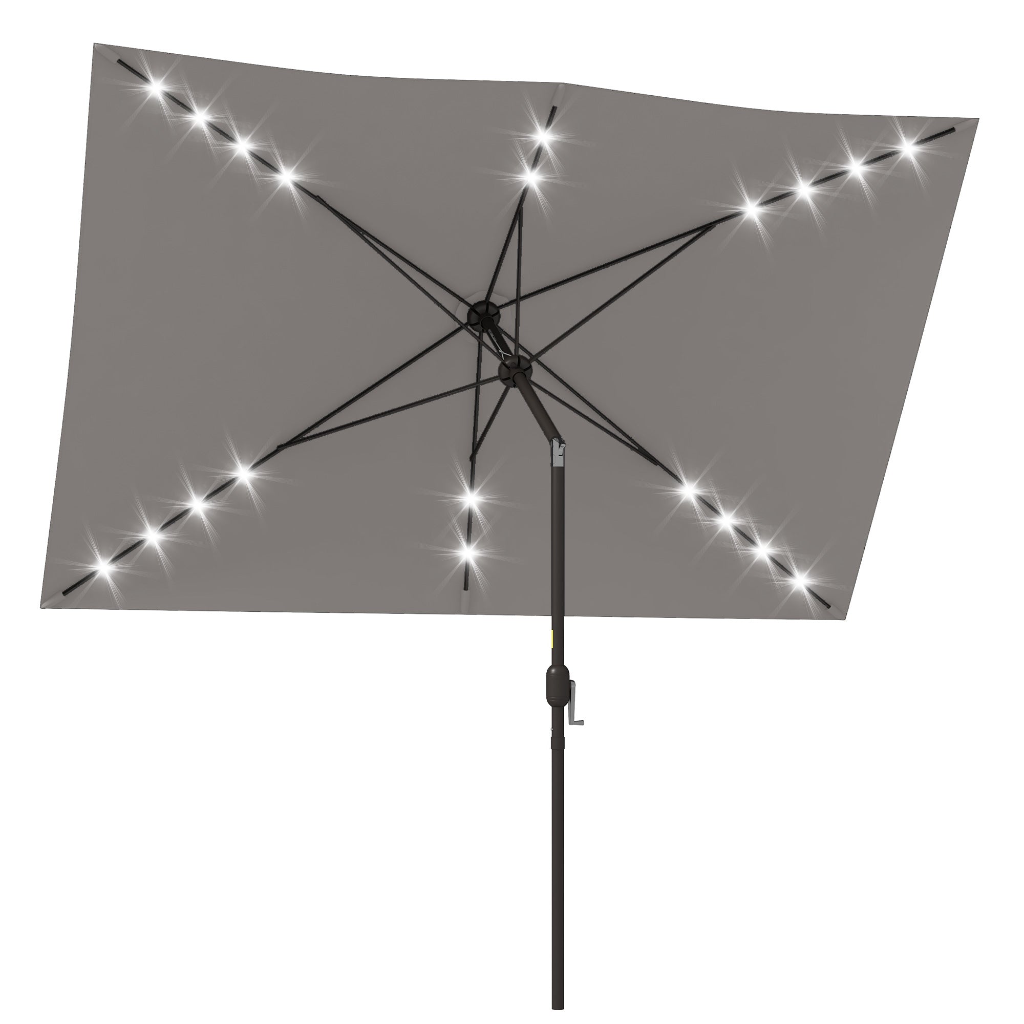 6.5x10ft Patio Umbrella Tilt Aluminum Outdoor Market Parasol with Solar Powered LEDs, Crank - Light Grey Sun Umbrellas Light Grey, Dark Brown at Gallery Canada