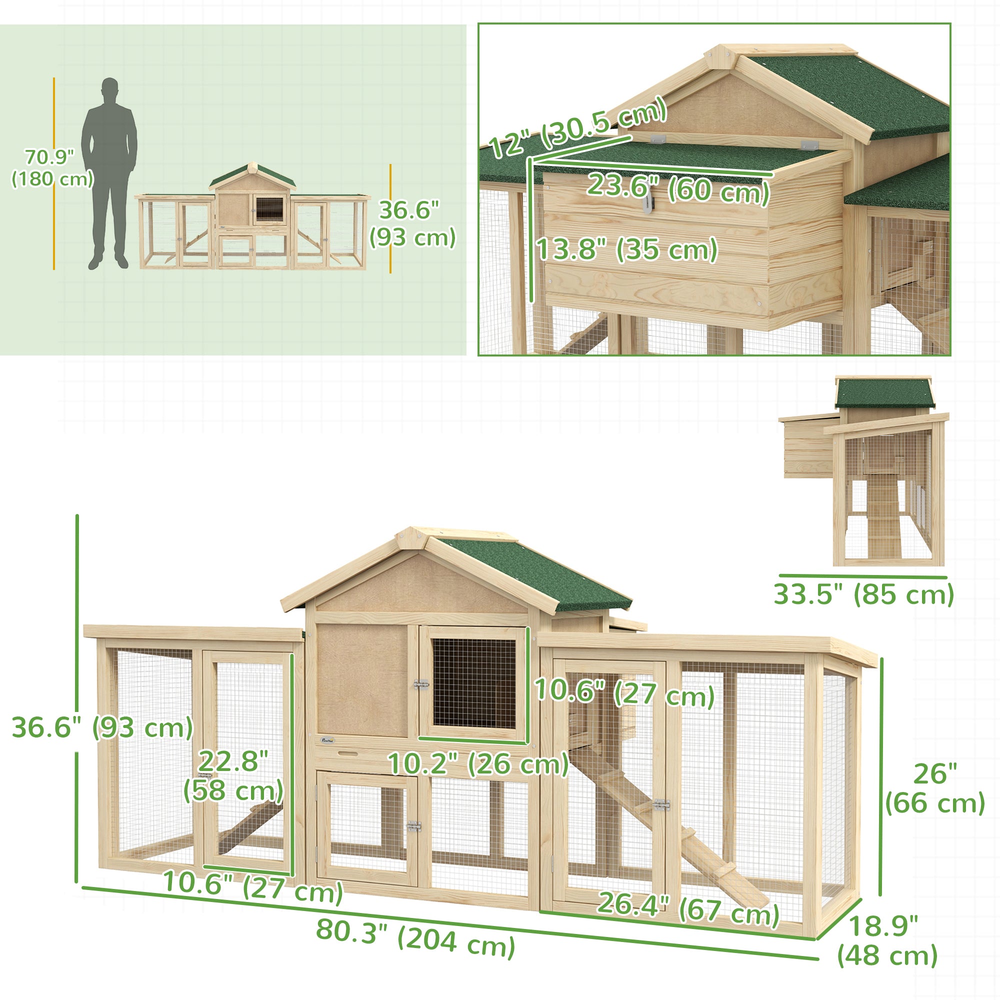 Wooden Chicken Coop, Outdoor Backyard Garden Large Rabbit Hutch with Nesting Box, Run, Ramp, Drawer Chicken Coops at Gallery Canada