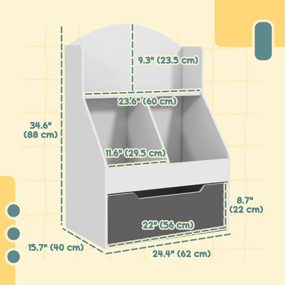 3 Tier Kids Bookcase with Drawer, 2 Storage Compartment, for Nursery, Playroom, Bedroom, Classroom, White Baby & Kids Storage   at Gallery Canada