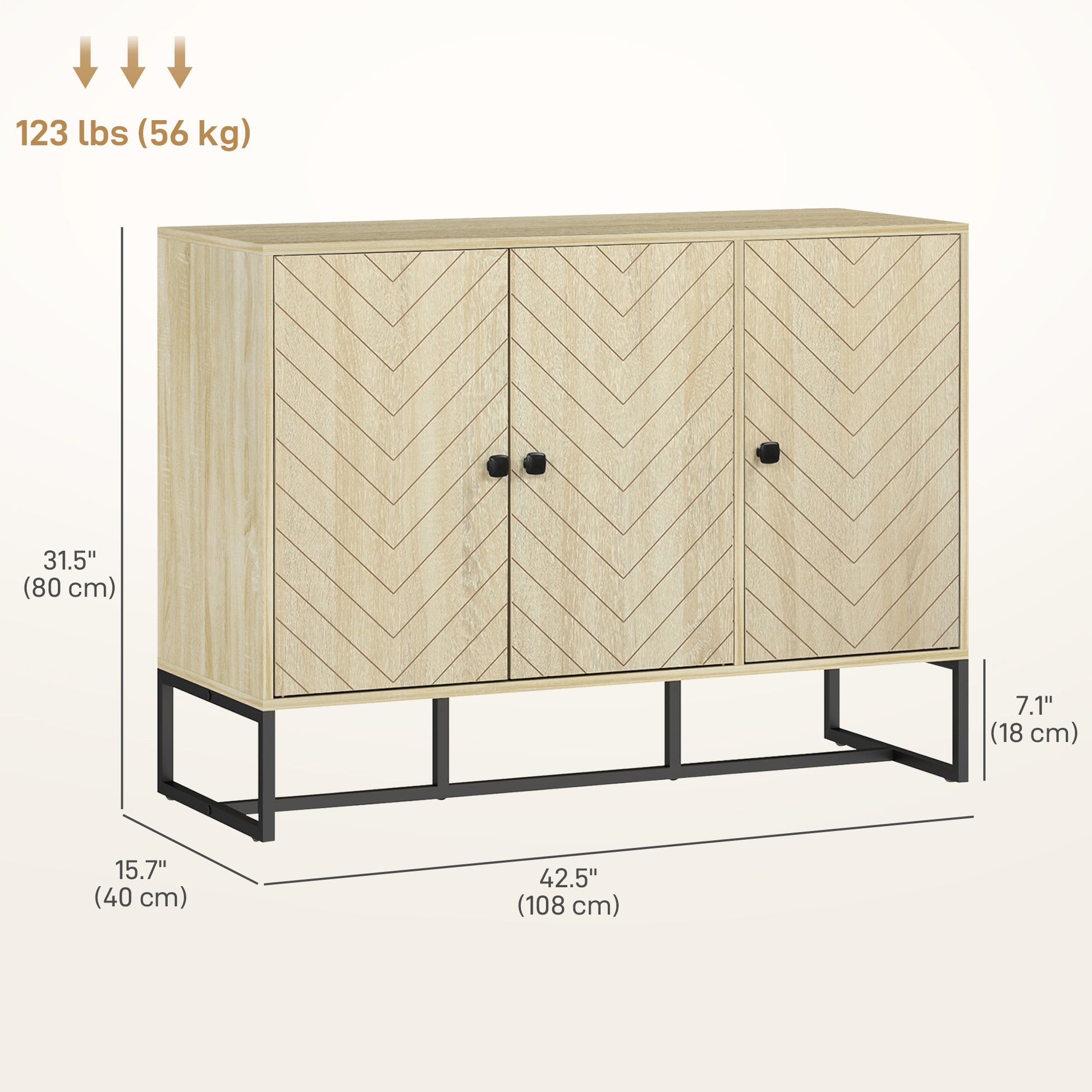 Modern Sideboard, Buffet Cabinet with Adjustable Shelves, 3 Chevron Doors for Living Room, Hallway, Oak Wood Grain Storage Cabinets at Gallery Canada