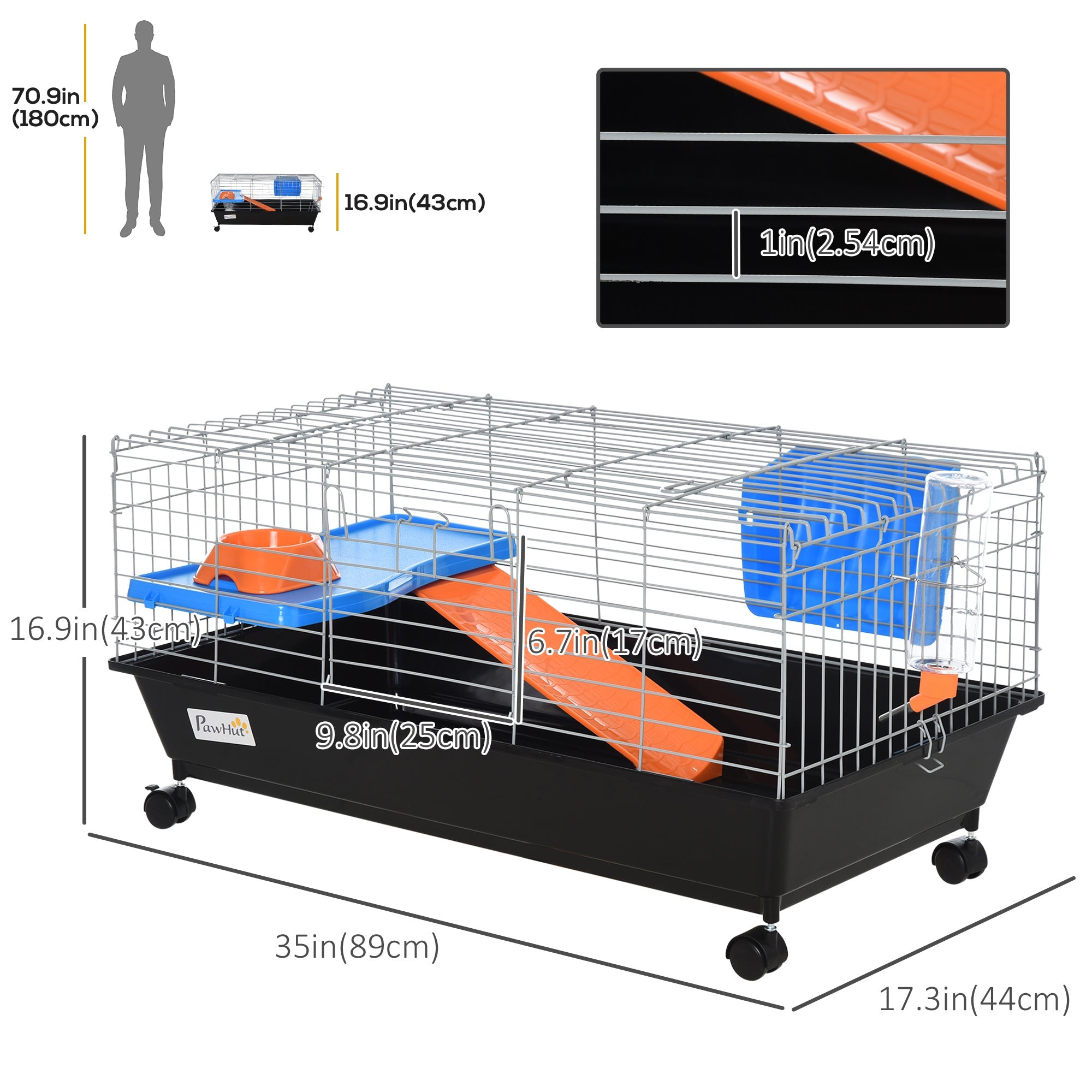 Small Animal Cage, Rolling Bunny Cage, Guinea Pig Cage with Food Dish, Water Bottle, Hay Feeder, Platform, Ramp, Black Houses & Habitats   at Gallery Canada