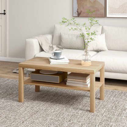 2 Tier Coffee Table with Storage Shelf, Rectangular Center Table for Living Room, Home Office Furniture Nature Wood Coffee Tables Natural  at Gallery Canada