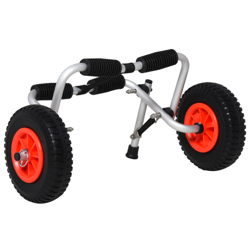 Kayak Cart Dolly with Flat-Free Wheels and Aluminum Frame for Kayaks, Canoes, Paddleboards, Folding Design, Silver