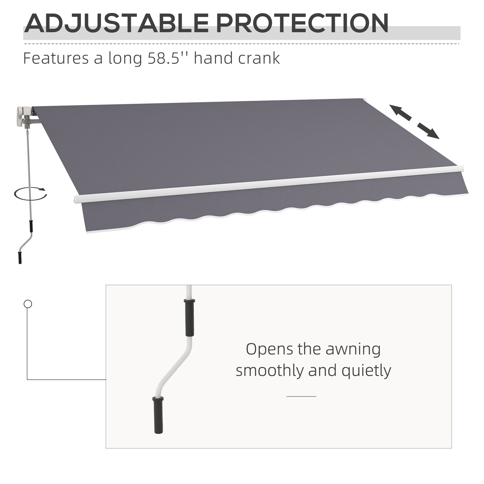12' x 10' Manual Retractable Awning Outdoor Sunshade Shelter with Adjustable &; Versatile Design, Dark Grey Patio Awnings at Gallery Canada