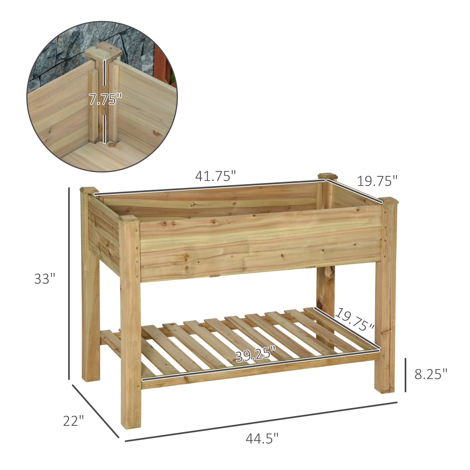 Elevated Wooden Planter Box with Legs and Storage Shelf, 45