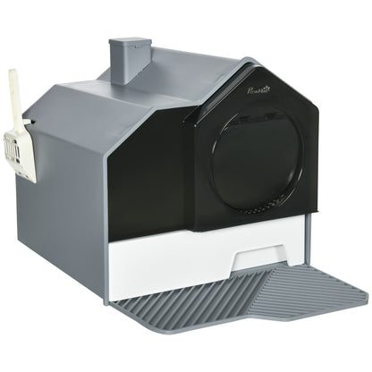 Hooded Cat Litter Box with Lid, Pull-Out Drawer, Handle, Scoop, Deodorizer Packs for Odor Control &; Easy-Clean, Grey Cat Litter Box Enclosures at Gallery Canada