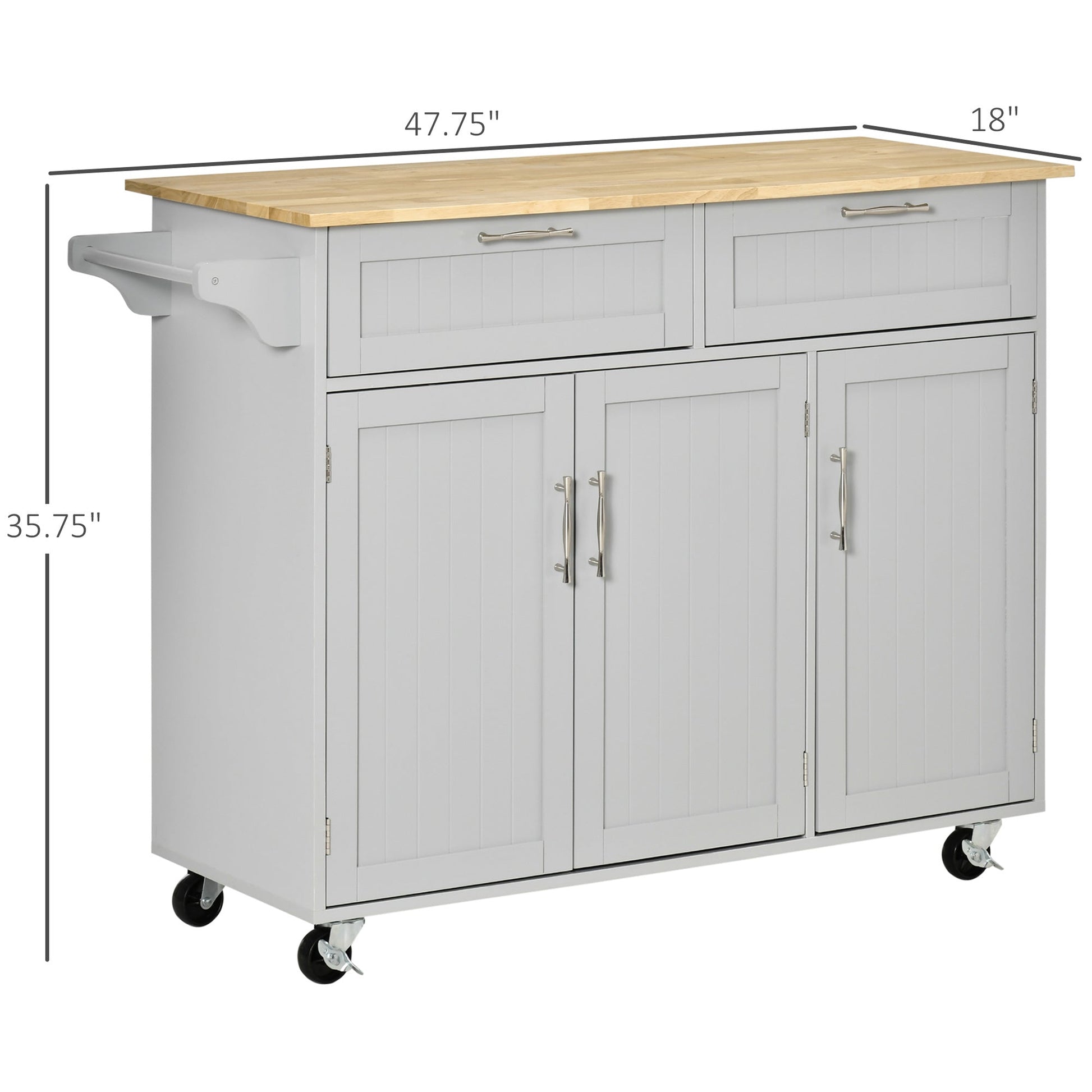 Rolling Kitchen Island, Kitchen Cart on Wheels with 2 Storage Drawers and Cabinets for Dining Room, Grey Kitchen Islands & Kitchen Carts   at Gallery Canada