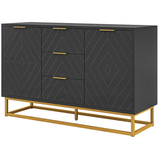 Sideboard Storage Cabinet with 3 Drawers, Adjustable Shelves and Doors, Kitchen Buffet Cabinet for Dining Room, Black Kitchen Pantry Cabinets   at Gallery Canada