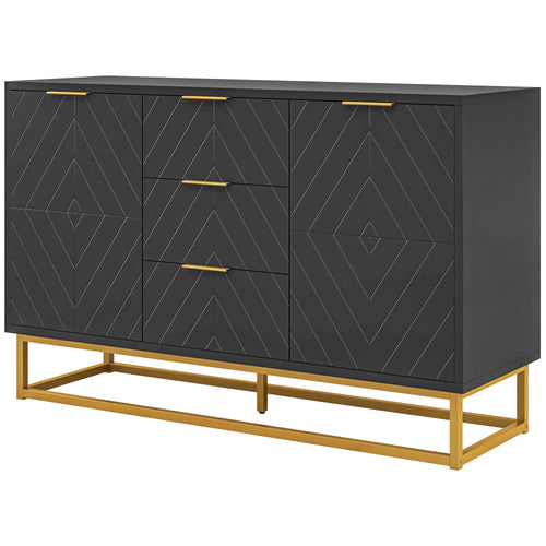 Sideboard Storage Cabinet with 3 Drawers, Adjustable Shelves and Doors, Kitchen Buffet Cabinet for Dining Room, Black