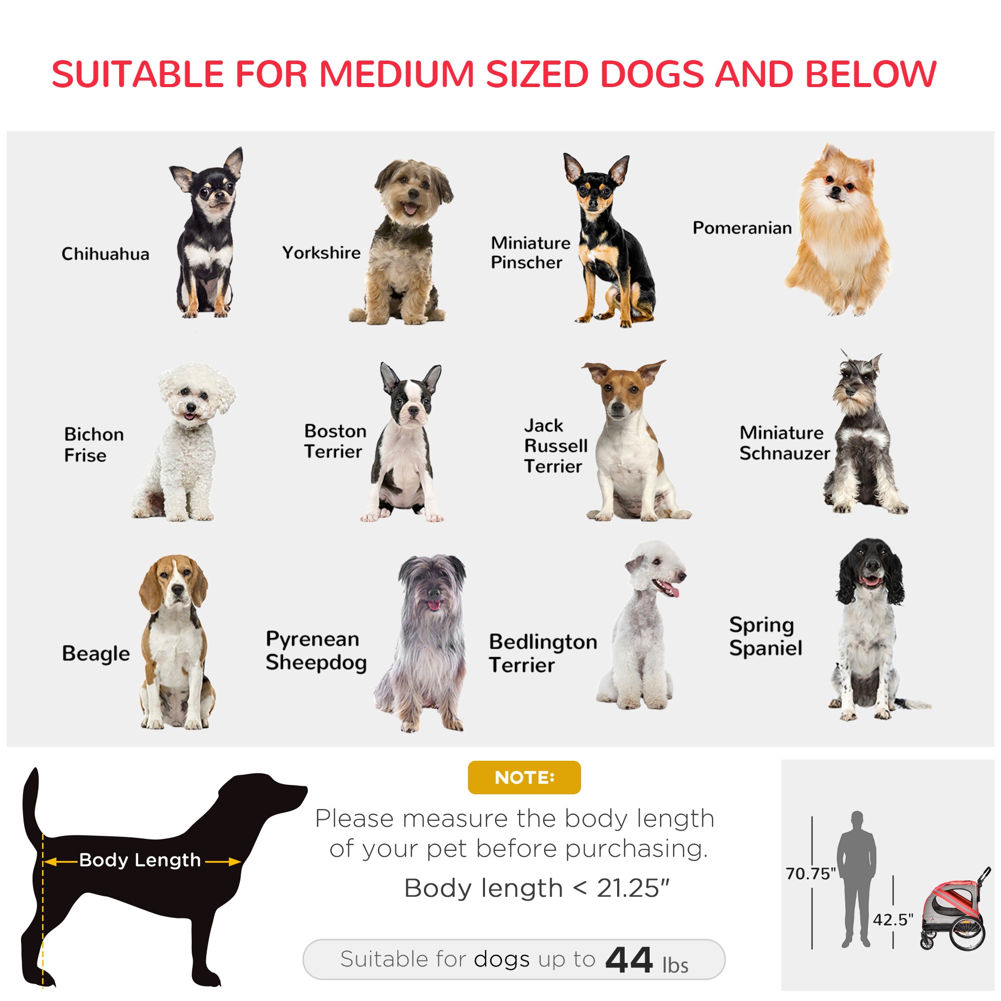Dog Bike Trailer, 2-in-1 Dog Wagon Pet Stroller for Travel with Universal Wheel Reflectors Flag, for Small and Medium Dogs, Red Dog Bike Trailers & Strollers at Gallery Canada