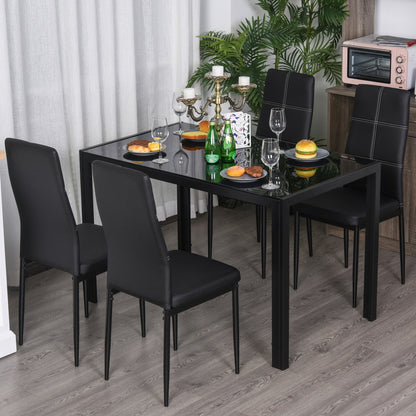 5-Piece Glass Dining Table Set with Faux Leather Chairs, Metal Frame, Black Bar Sets   at Gallery Canada