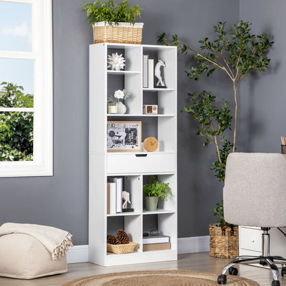 Wooden Bookshelf, Freestanding Bookcase with Drawer, Display Shelf Storage Shelving for Home Office, White White Bookshelves   at Gallery Canada