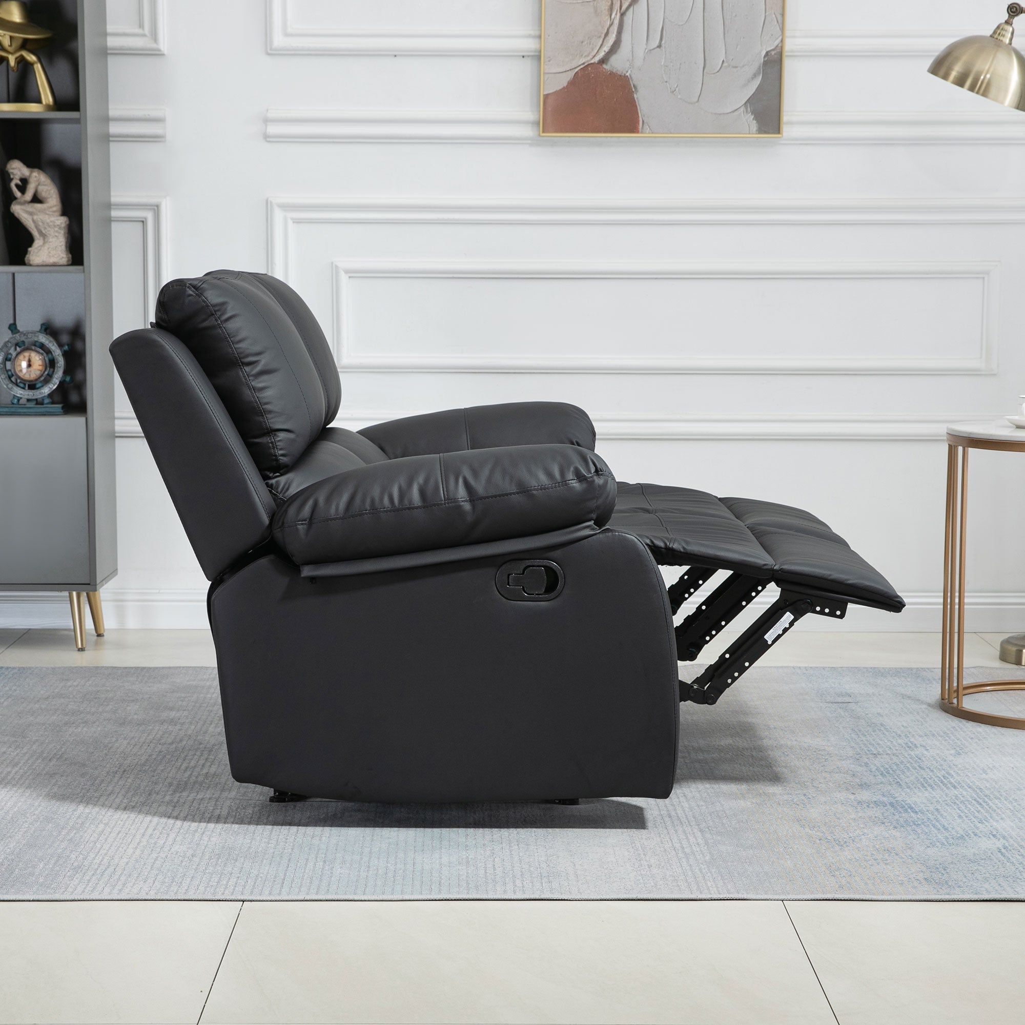 Double Reclining Loveseat, PU Leather Manual Recliner Chair with Pullback Control Footrest for Living Room, Black 2-Seater Sofas   at Gallery Canada