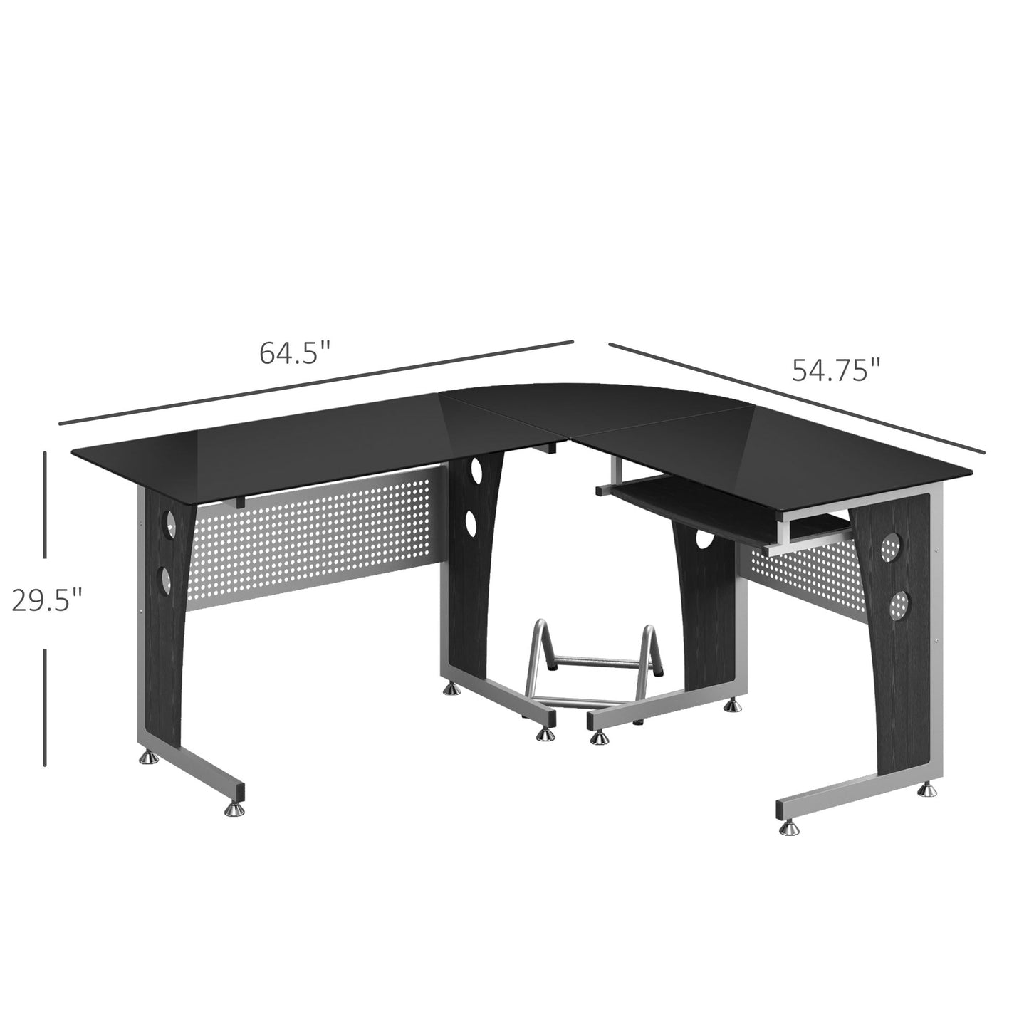 64" Modern L-Shaped Glass Top Office Workstation Computer Desk PC Table Computer Desks   at Gallery Canada