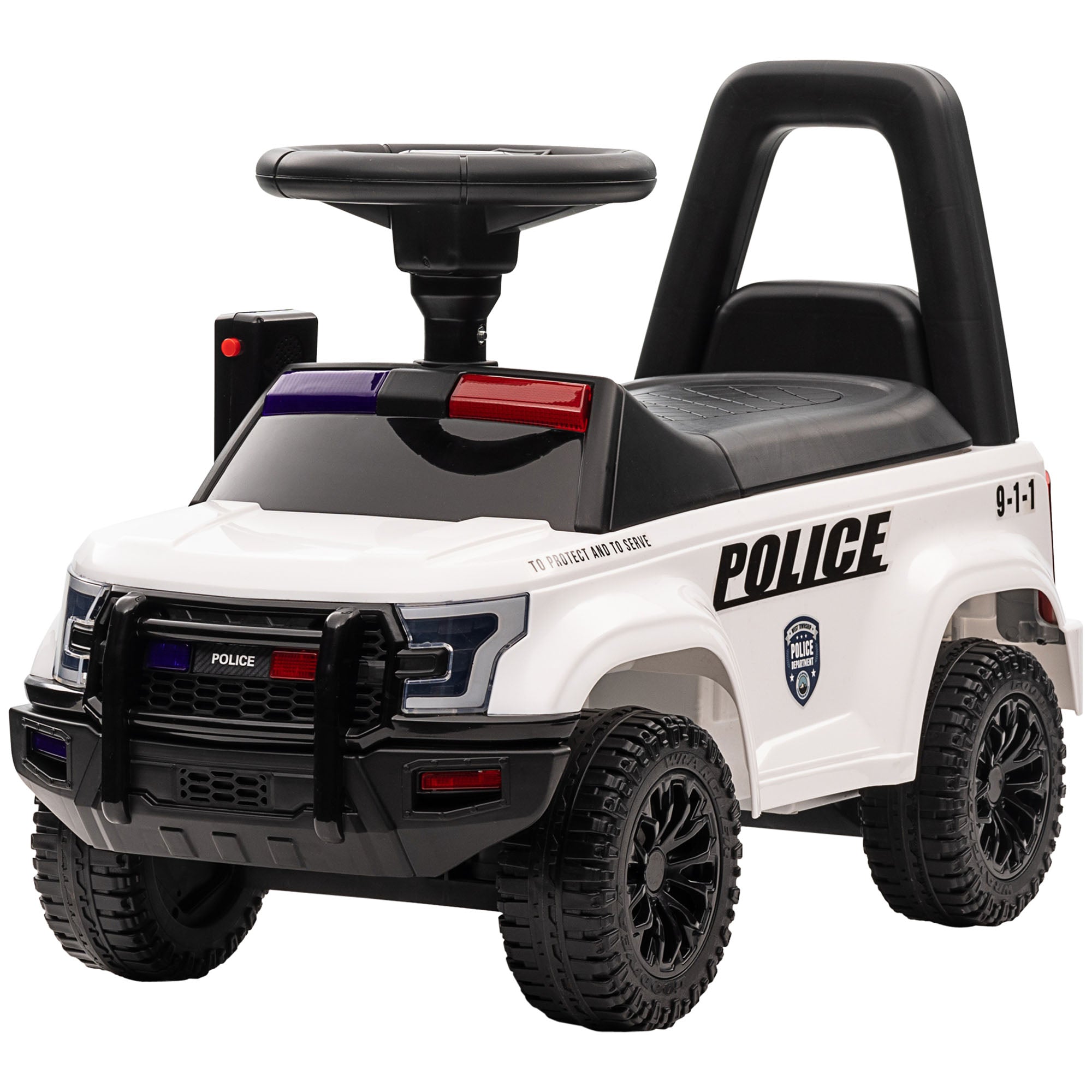 Kids Ride On Sliding Car with Hidden Under Seat Storage, Ride On Police Car for Toddler with Megaphone, Anti Dumping Device, Removable Backrest, Foot-to-Floor Design, White Push Cars for Toddlers at Gallery Canada