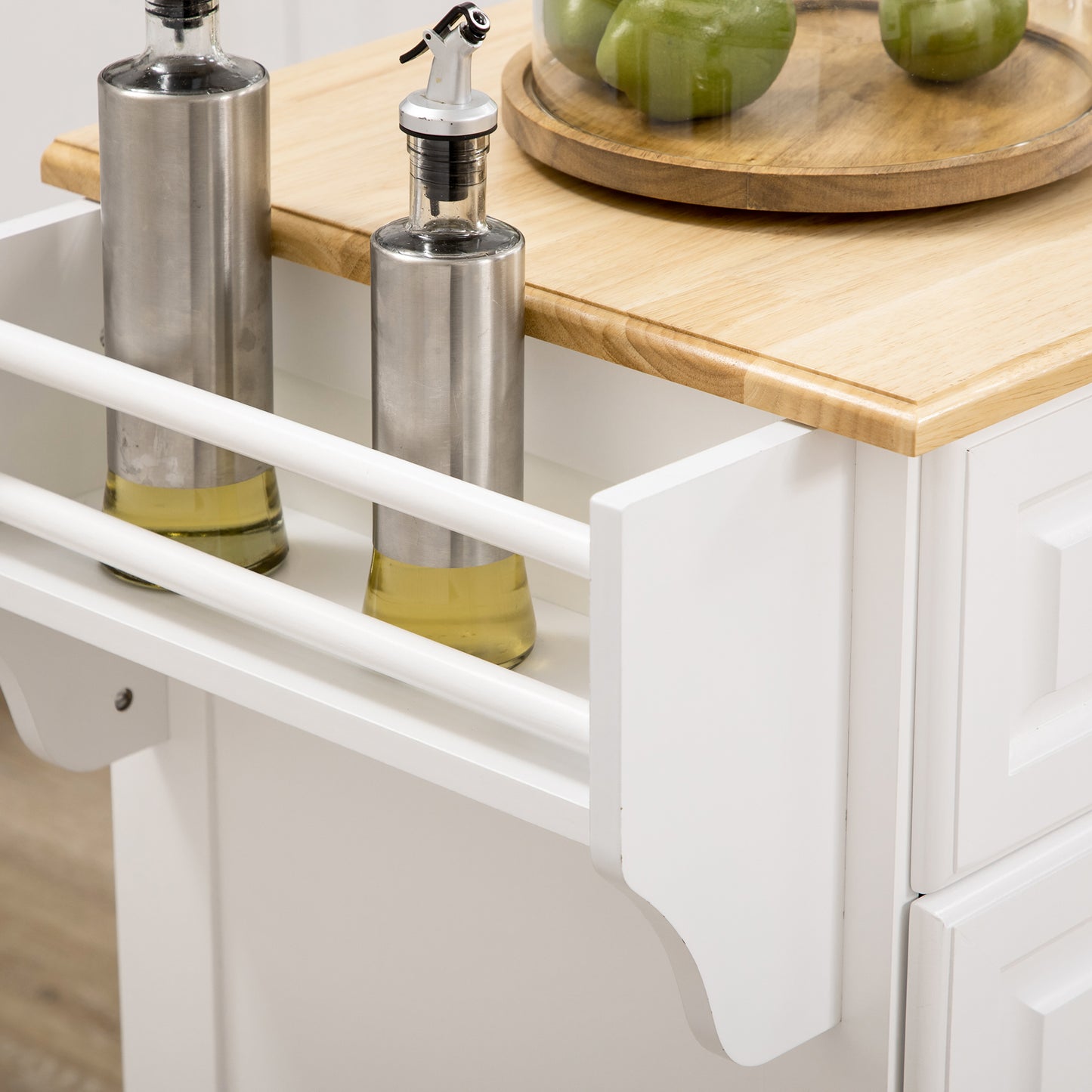 Kitchen Island with Storage Rolling Kitchen Serving Cart with Rubber Wood Top Towel Rack Storage Drawer Cabinet White Kitchen Islands & Kitchen Carts   at Gallery Canada