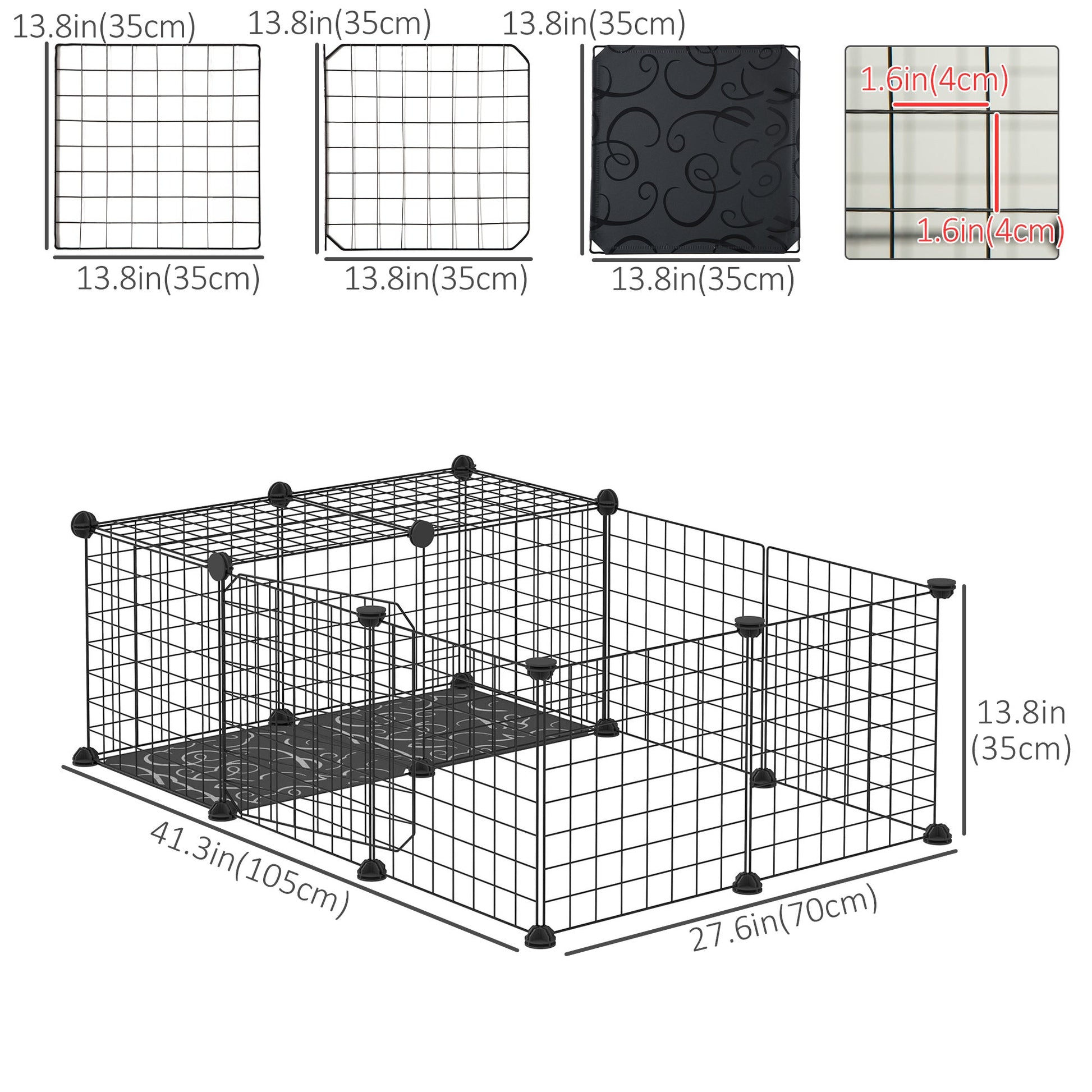 Small Animal Cage with 16 Panels, Portable Metal Wire Pet Fence with Door, Non-slip Feet for Bunny Guinea Pig Houses & Habitats   at Gallery Canada