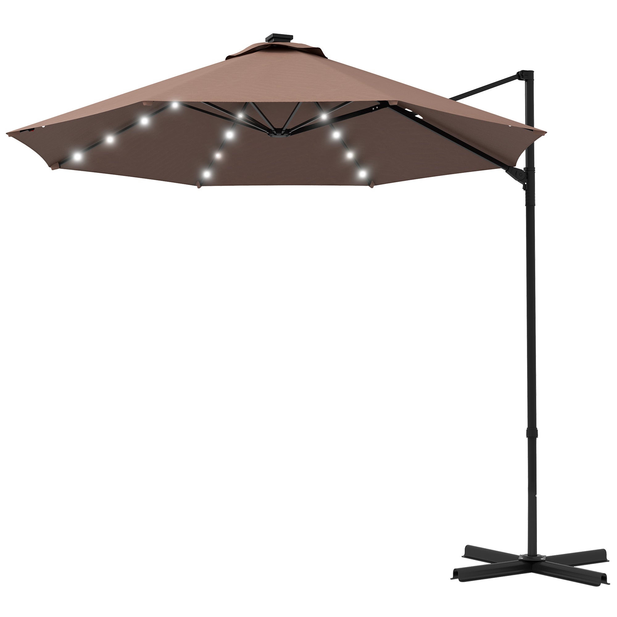 9.5'x8.5' Cantilever Umbrella with Solar Powered LED Lights, Rectangle Hanging Offset Umbrella with 360°Rotation Cantilever Umbrellas Khaki at Gallery Canada