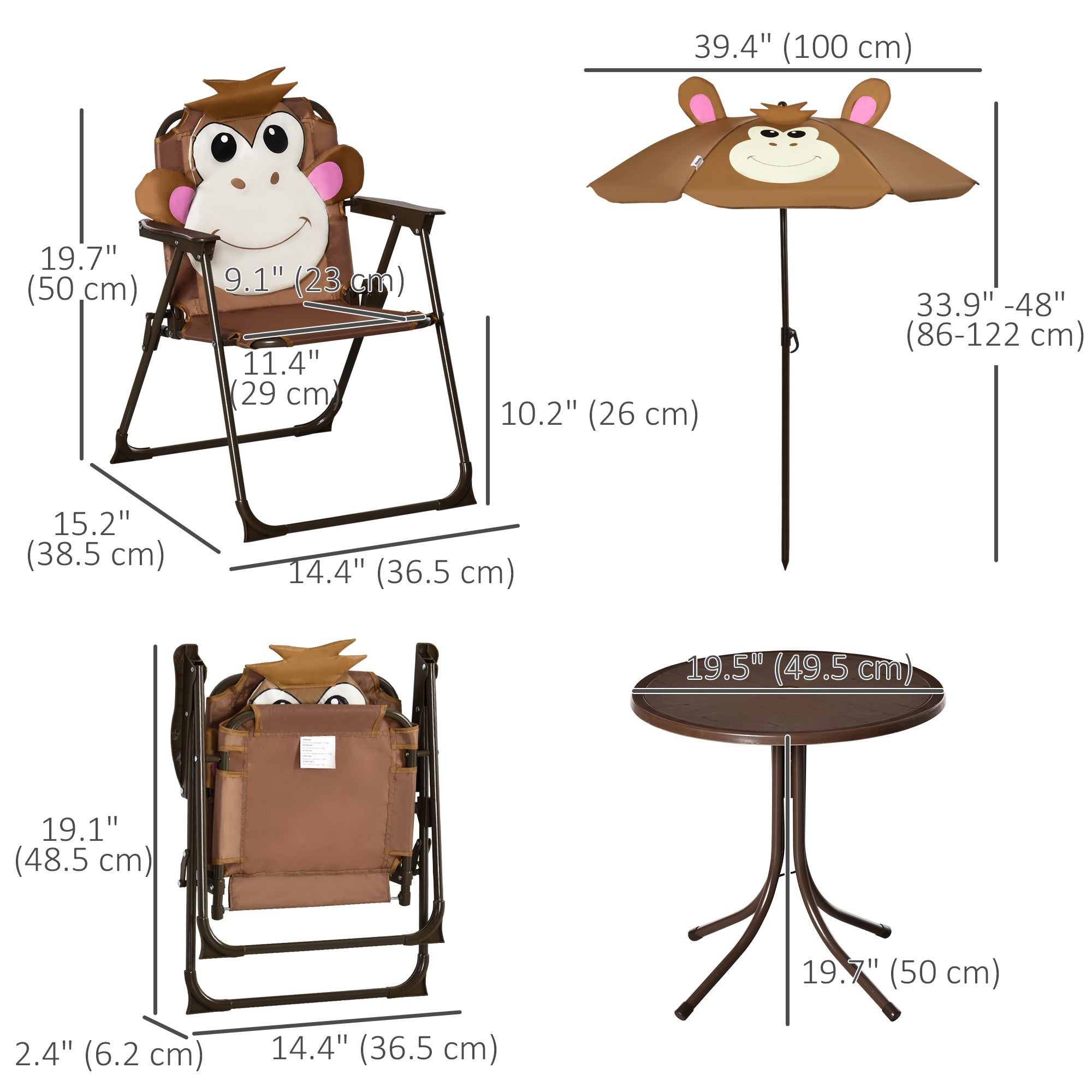Kids Folding Picnic Table and Chair Set Pattern Outdoor Garden Patio Backyard with Removable &; Height Adjustable Sun Umbrella Brown Kids Outdoor Furniture at Gallery Canada