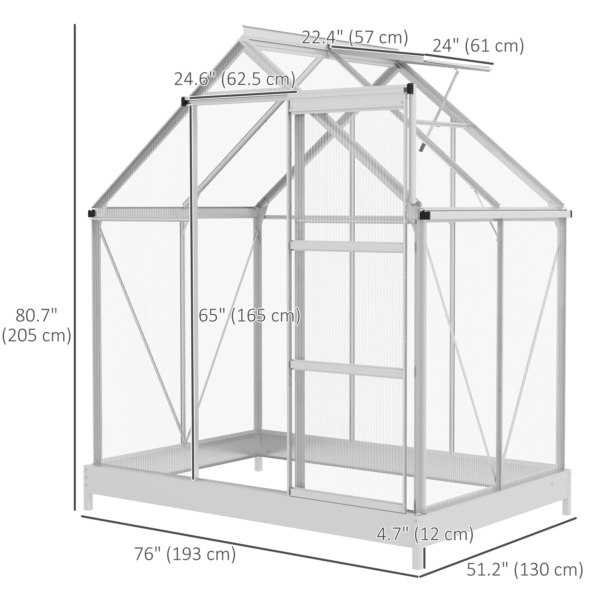 6' x 4' Walk-In Greenhouse, Polycarbonate Greenhouse with Sliding Door, Window, Aluminium Frame, Foundation, Silver Walk In Greenhouses Multi Colour  at Gallery Canada