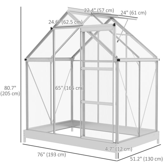 6' x 4' Walk-In Greenhouse, Polycarbonate Greenhouse with Sliding Door, Window, Aluminium Frame, Foundation, Silver Walk In Greenhouses Multi Colour  at Gallery Canada