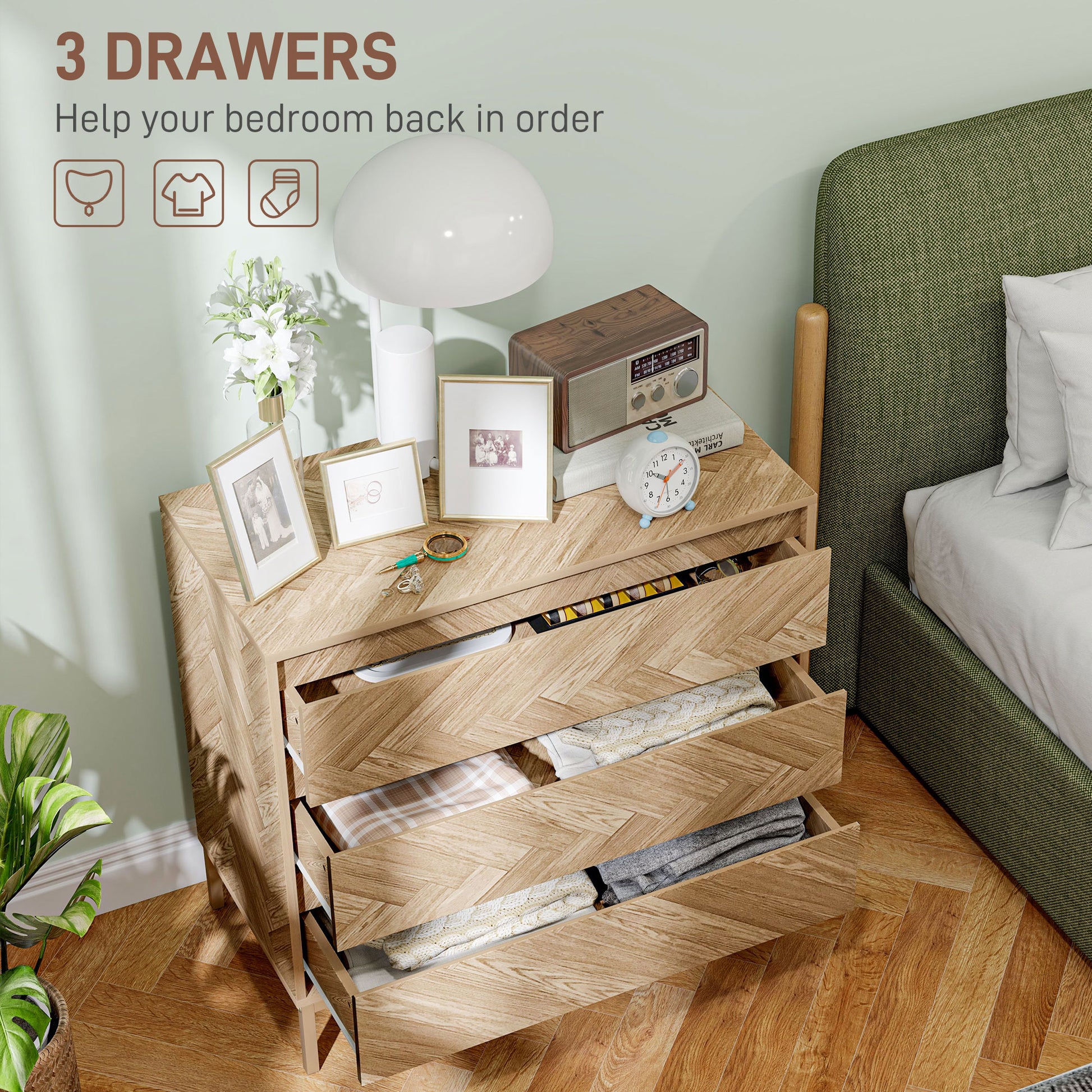 Bedroom Chest of Drawers with Anti-tipping Design, Storage Cabinet with 3 Drawers for Living Room, Hallway, Nature Wood Storage Cabinets at Gallery Canada