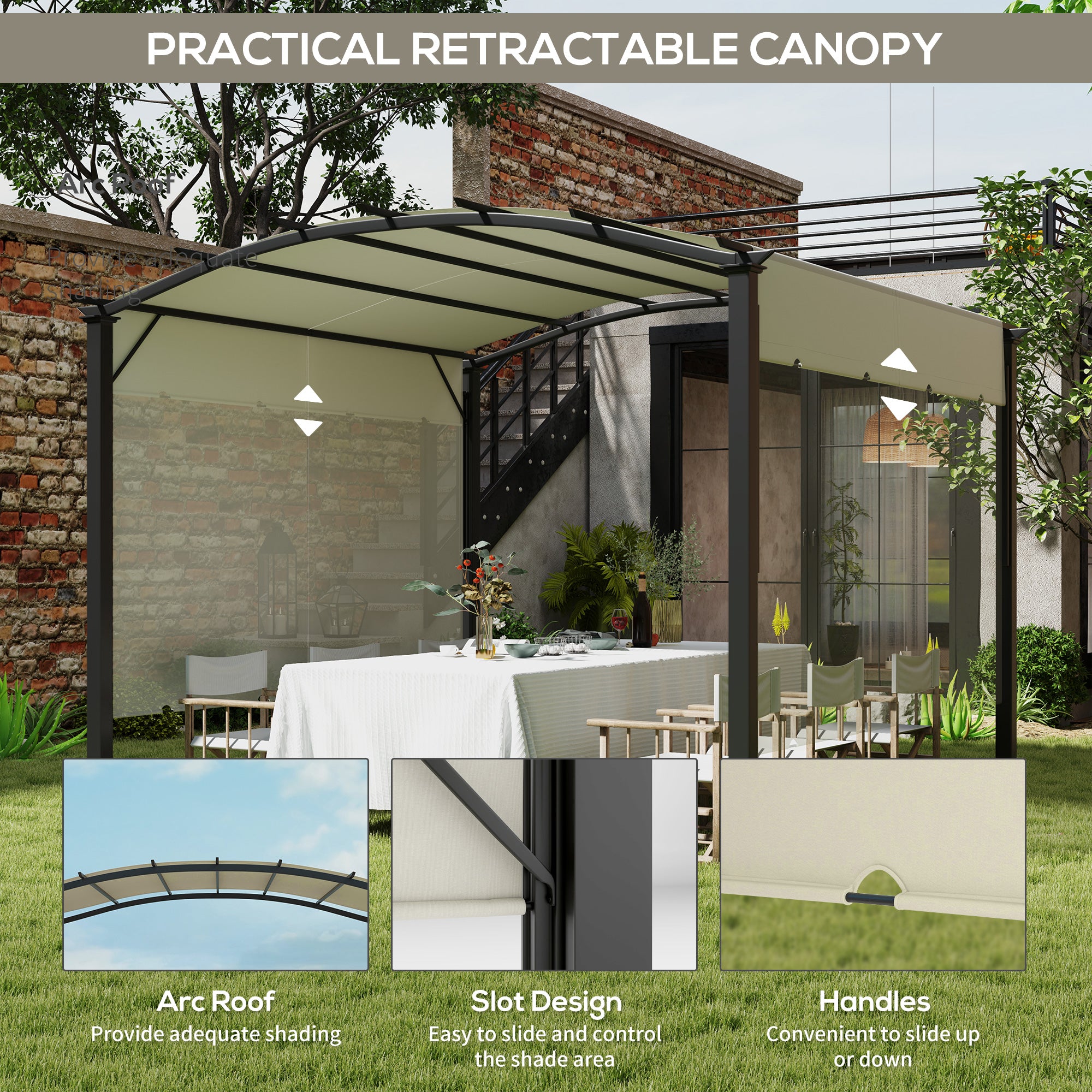 11' x 11' Retractable Pergola Canopy for Patio, Backyard, Beige Pergolas at Gallery Canada