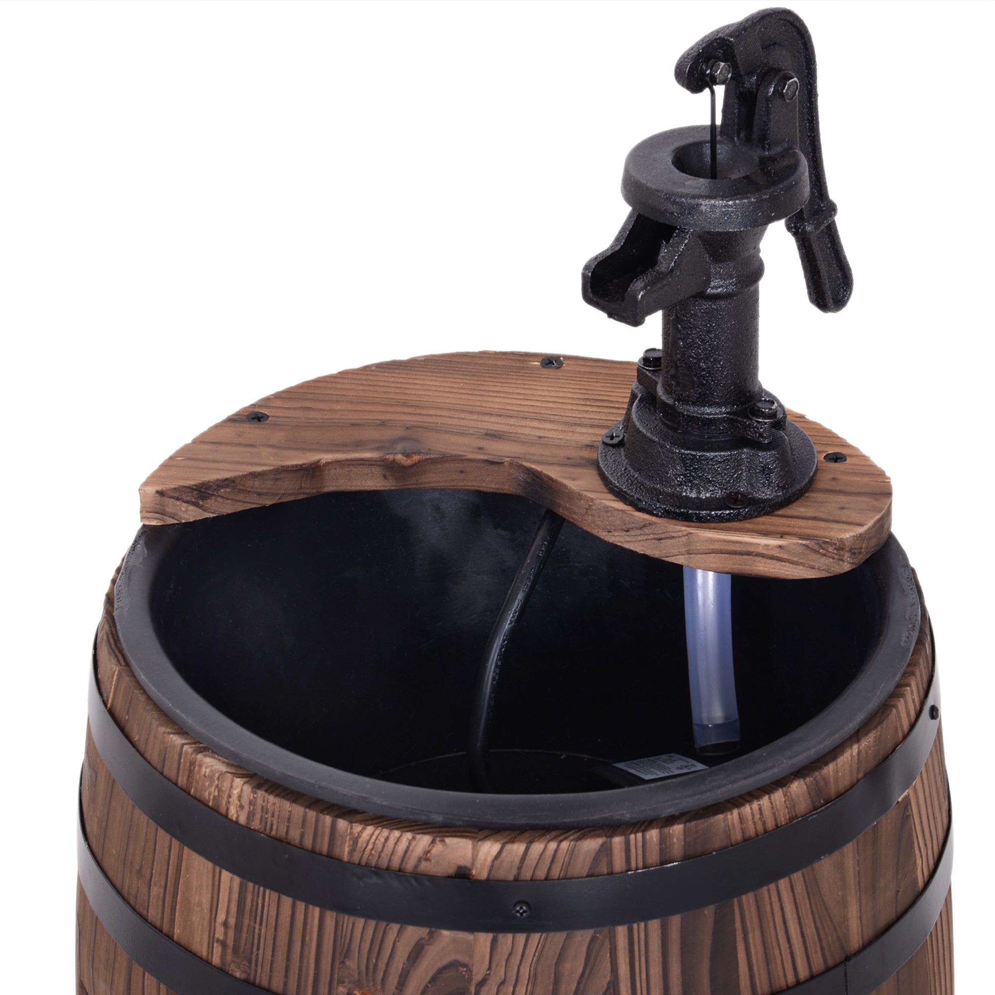 Wooden Outdoor Fountain, Electrical Barrel Waterfall with 3600r/min Speed Pump for Patio, Backyard, Carbonized Water Fountains at Gallery Canada