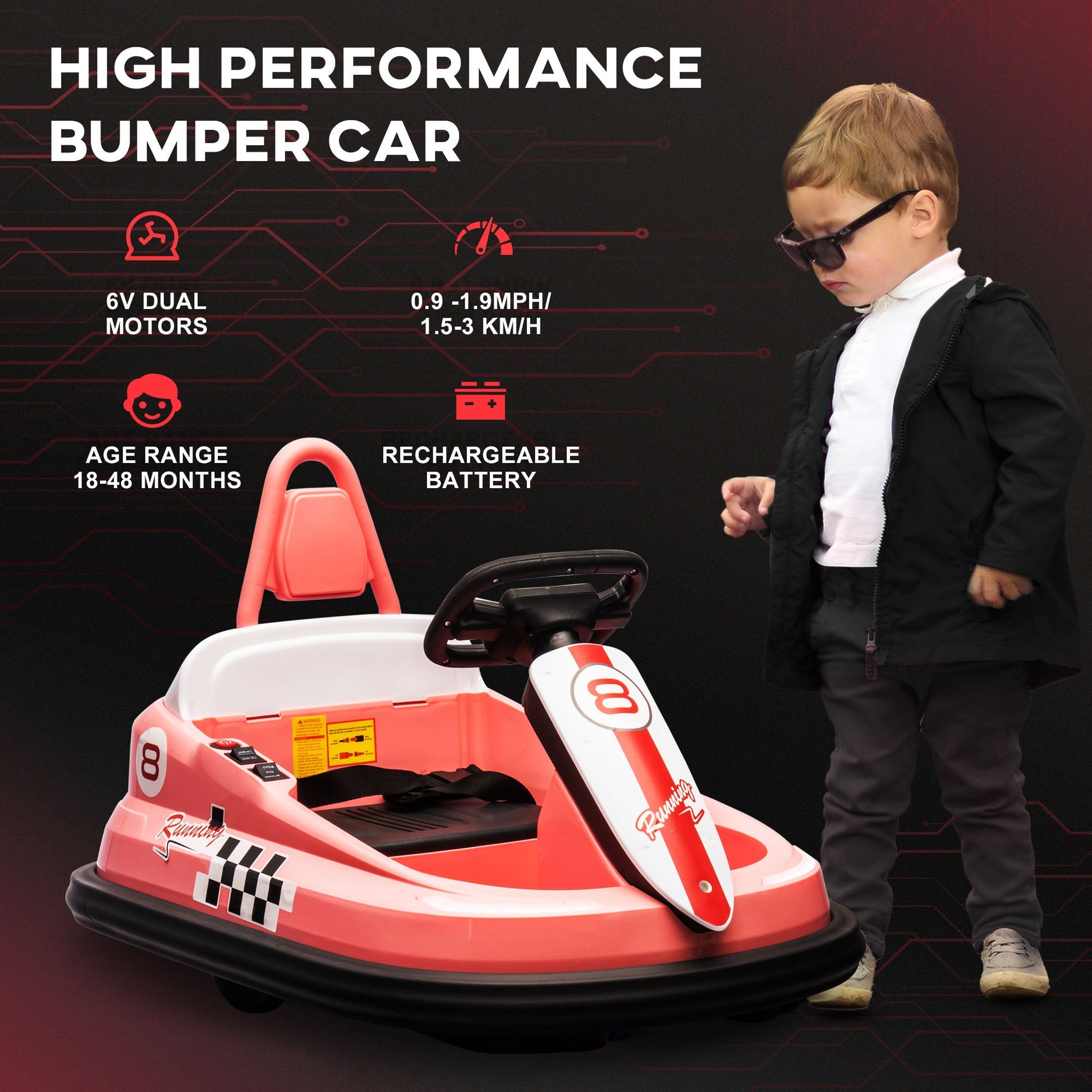 6V Kids Bumper Car with 360° Rotation, Music, Horn, Lights, Safety Belt - Pink Electric Toy Cars   at Gallery Canada