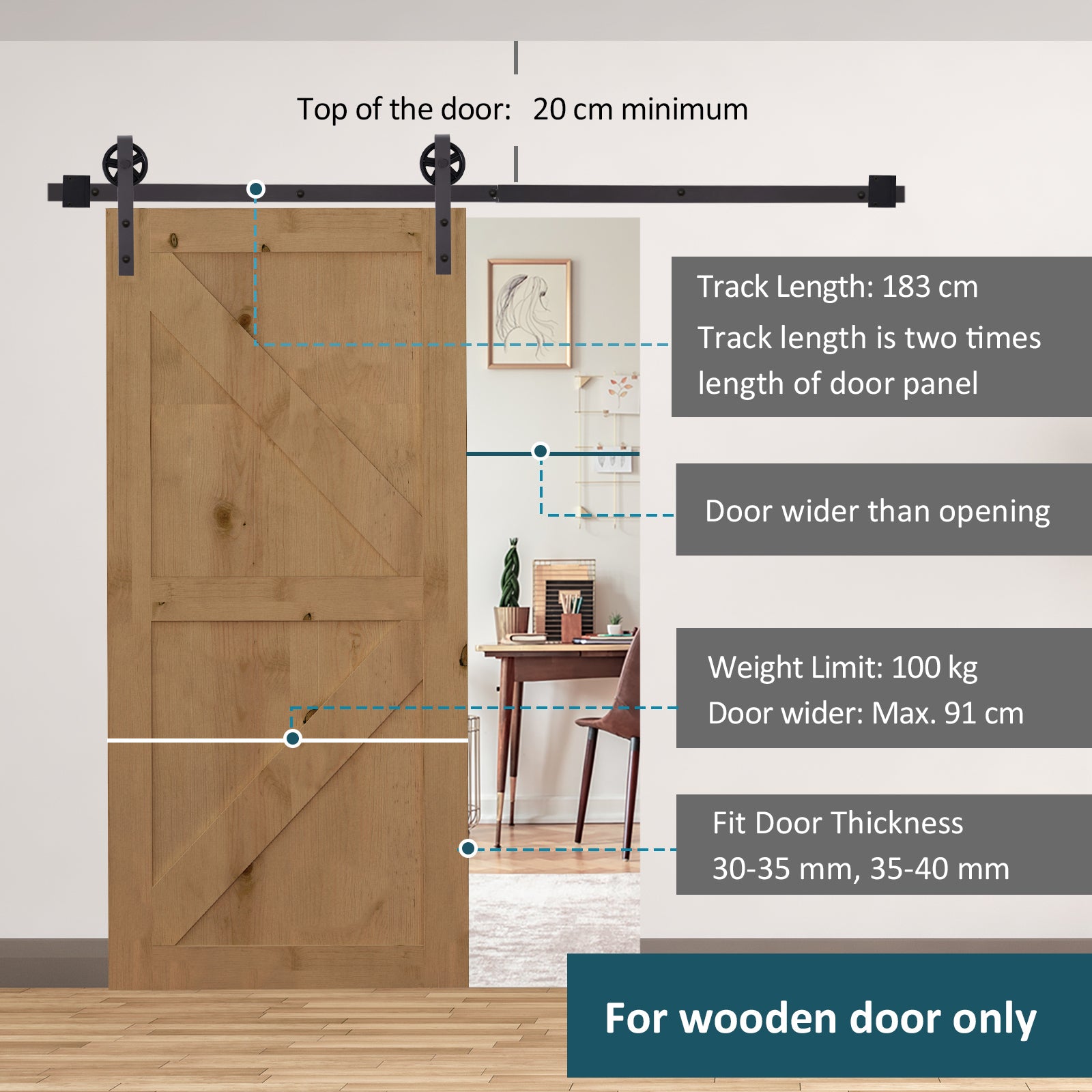 6FT Sliding Barn Door Track Kit, Heavy Duty Barn Door Hardware Kit, Fit 36