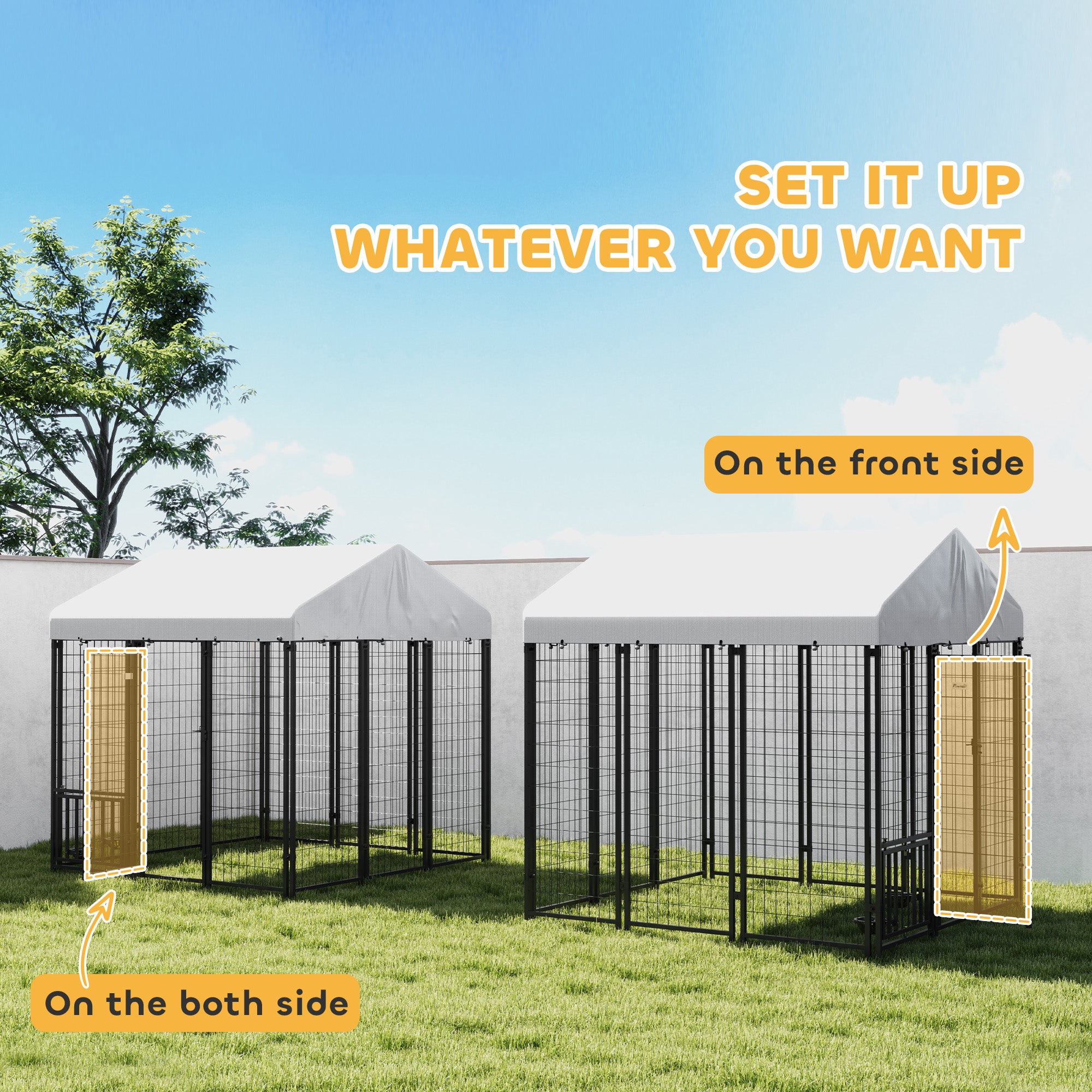 Outdoor Dog Kennel with Waterproof UV-Resistant Cover, Rotating &; 4-Level Adjustable Feeding Bowls, 5.9 x 5.9 x 6 ft Houses, Kennels & Pens at Gallery Canada