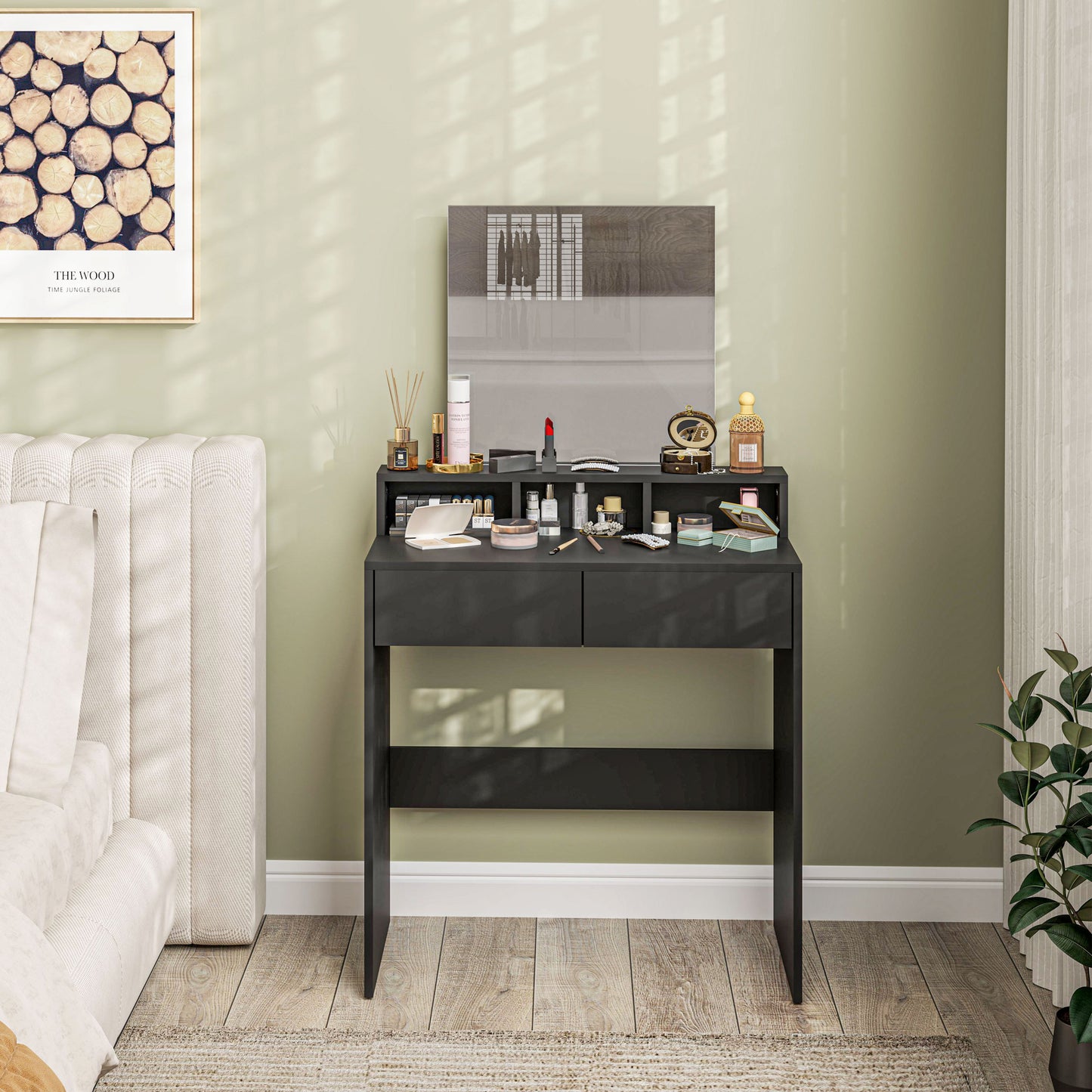 Makeup Vanity Desk with Mirror, for Bedroom, Modern Dressing Table with Drawers, Compartments, Black Dressing & Vanity Tables   at Gallery Canada