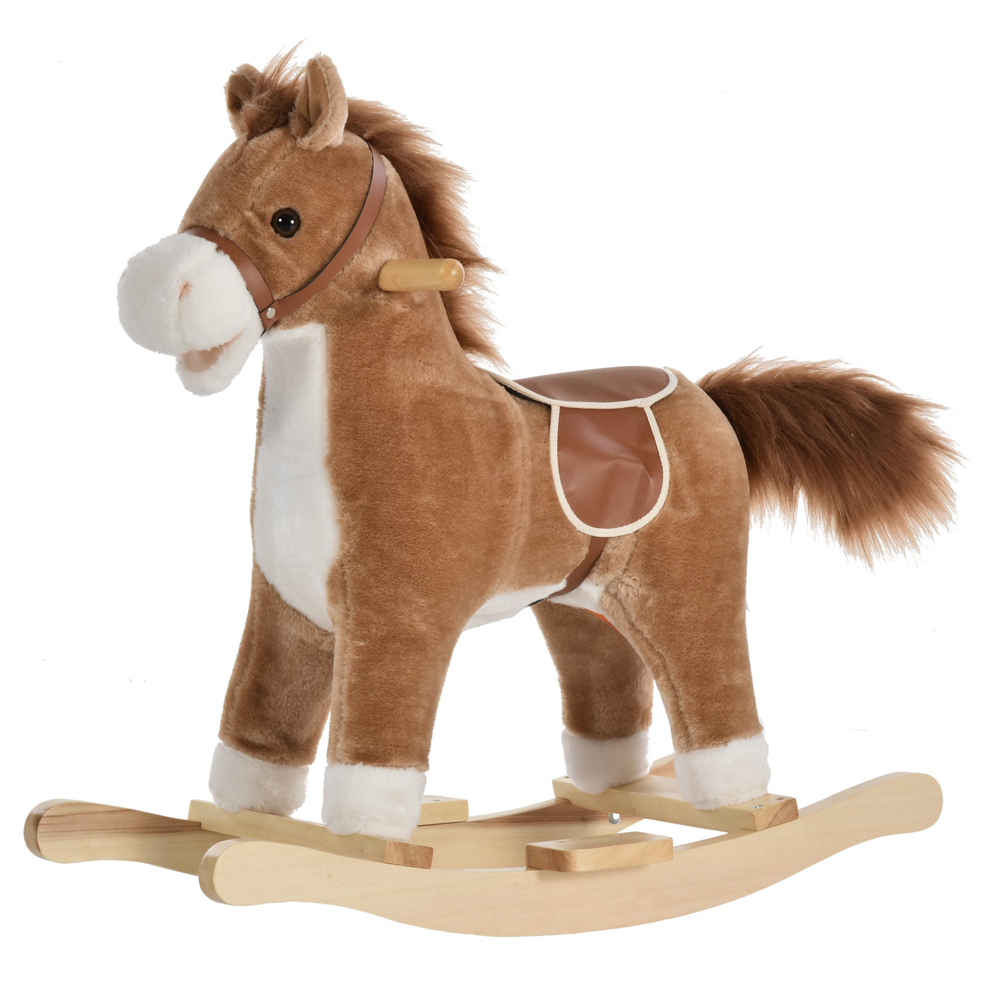 Rocking Horse Plush Animal on Wooden Rockers with Sounds, Wooden Base, Baby Rocking Chair for 36-72 Months, Brown Rocking Horses Brown and White  at Gallery Canada