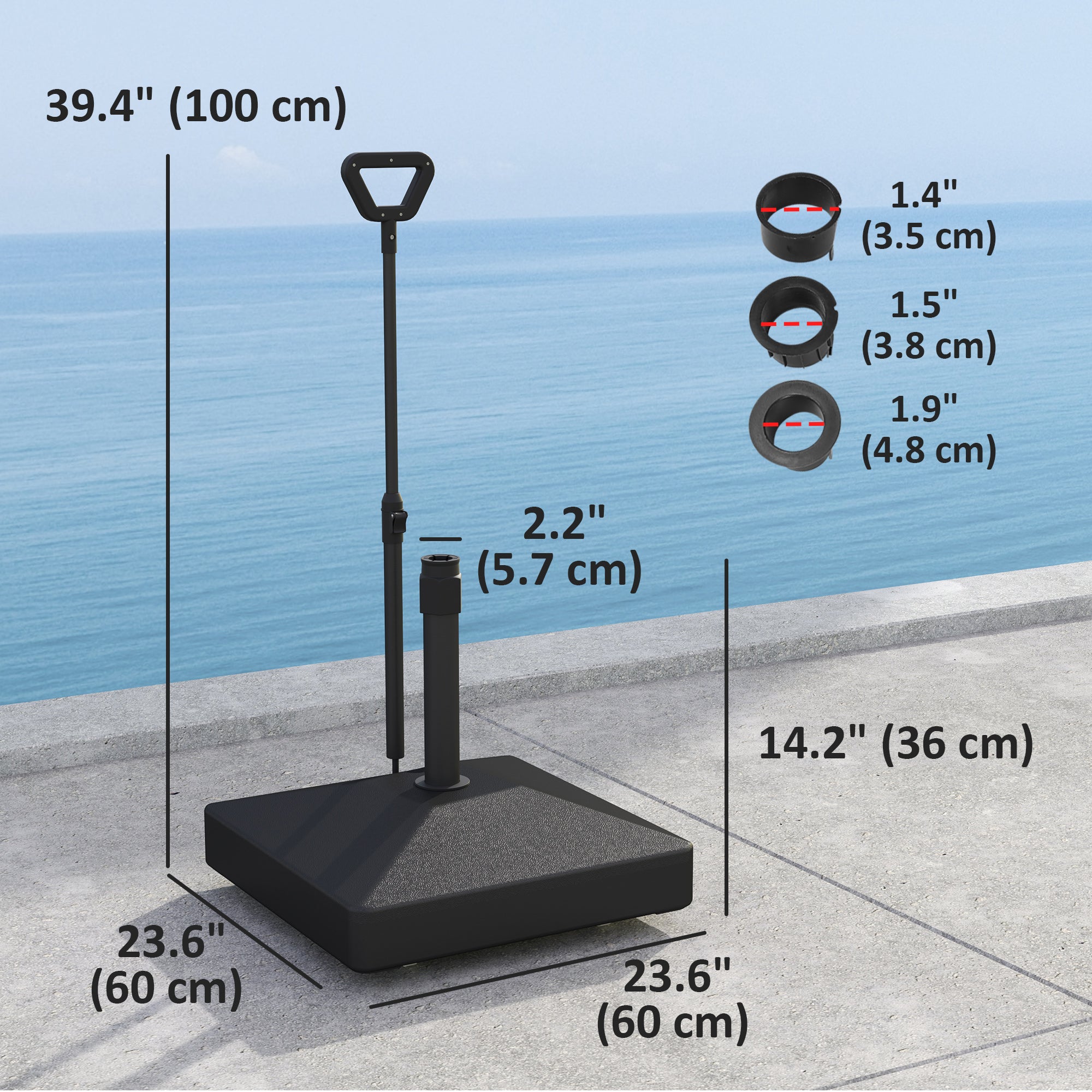 Patio Umbrella Base with Adjustable Wheels and Handle, Outdoor Patio Umbrella Stand, Filled Up to 121lbs with Stand, 99lbs with Water for Garden Poolside, Black Umbrella Bases at Gallery Canada