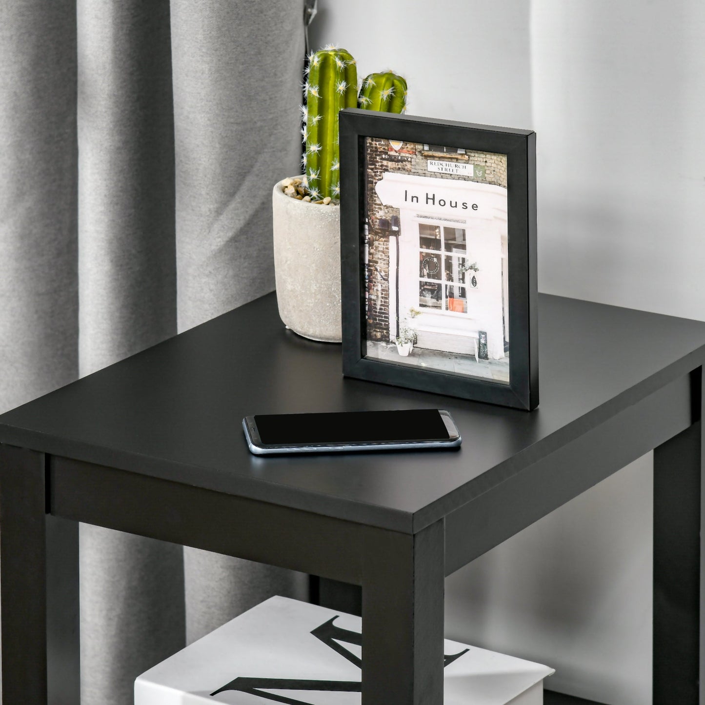 Side Table, Modern Coffee End Table with Drawer and Shelf, Nightstand for Bedroom, Living Room, Black Side Tables   at Gallery Canada