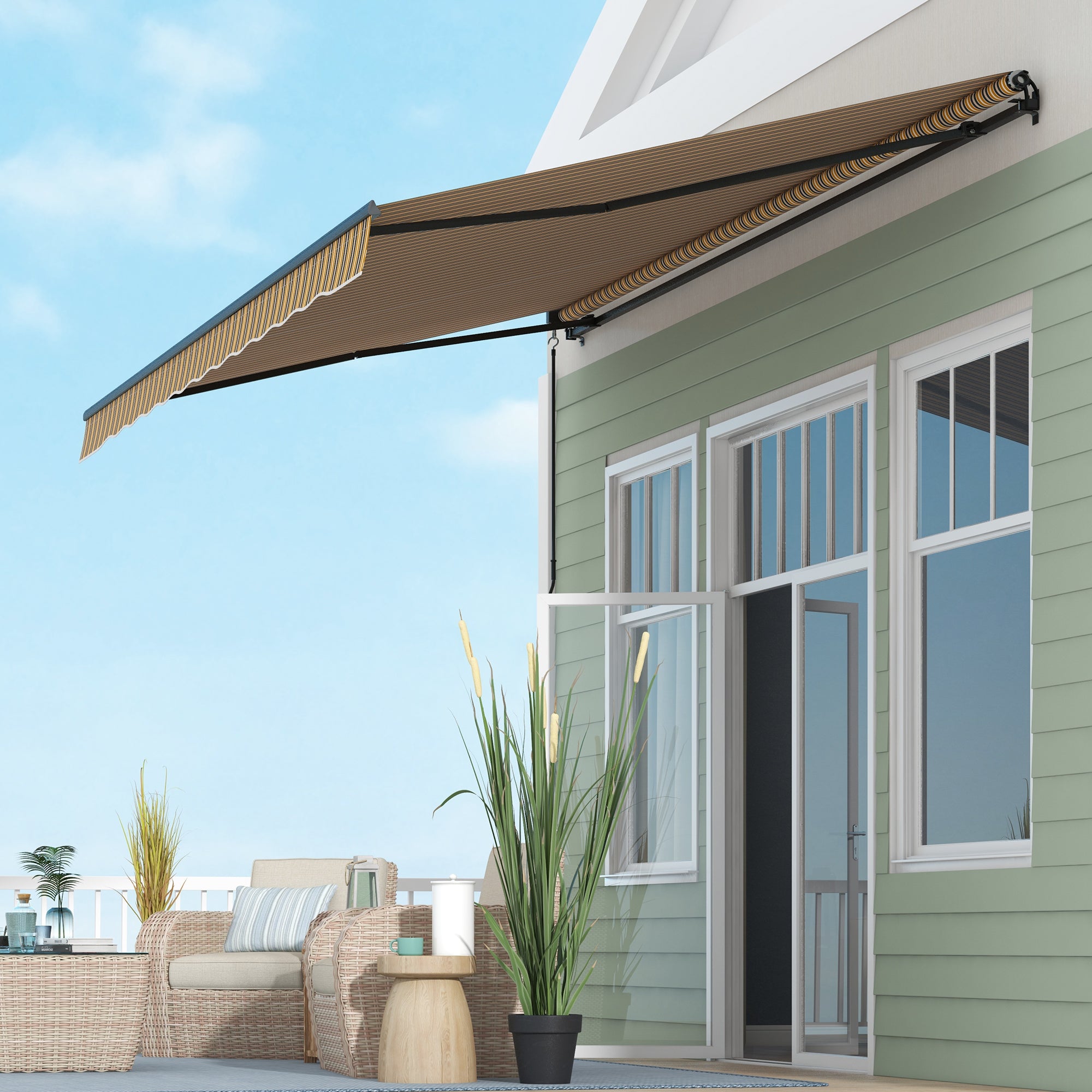 15' x 10' Retractable Awning, 280gsm UV Resistant Sunshade Shelter, for Deck, Balcony, Yard, Amber and Dark Grey Window Awnings at Gallery Canada