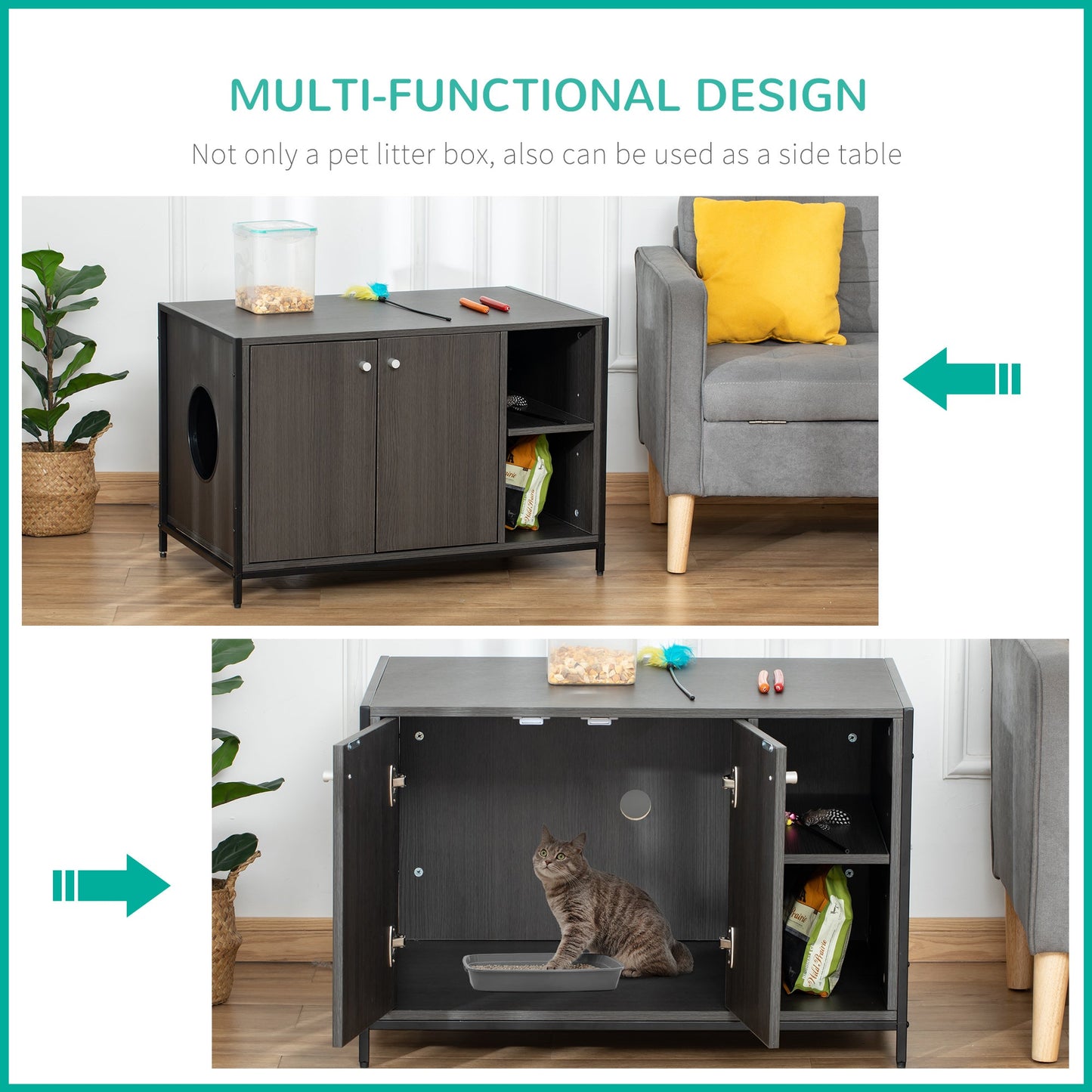 Double-Door Cat Litter Box Enclosure Cabinet with Storage, Black Cat Litter Box Enclosures   at Gallery Canada