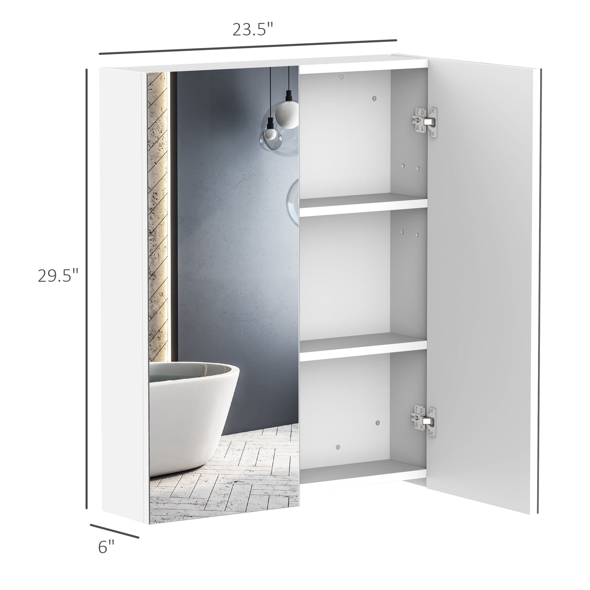 Double Door Wall Mount Medicine Cabinet with Mirror, Soft Close, White Mirror Medicine Cabinets   at Gallery Canada