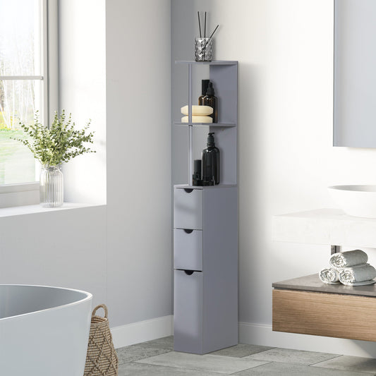 Tall Bathroom Storage Cabinet Scrolled Cupboard Drawer with Open Shelves Space Saving Design Bathroom Cabinets Grey  at Gallery Canada