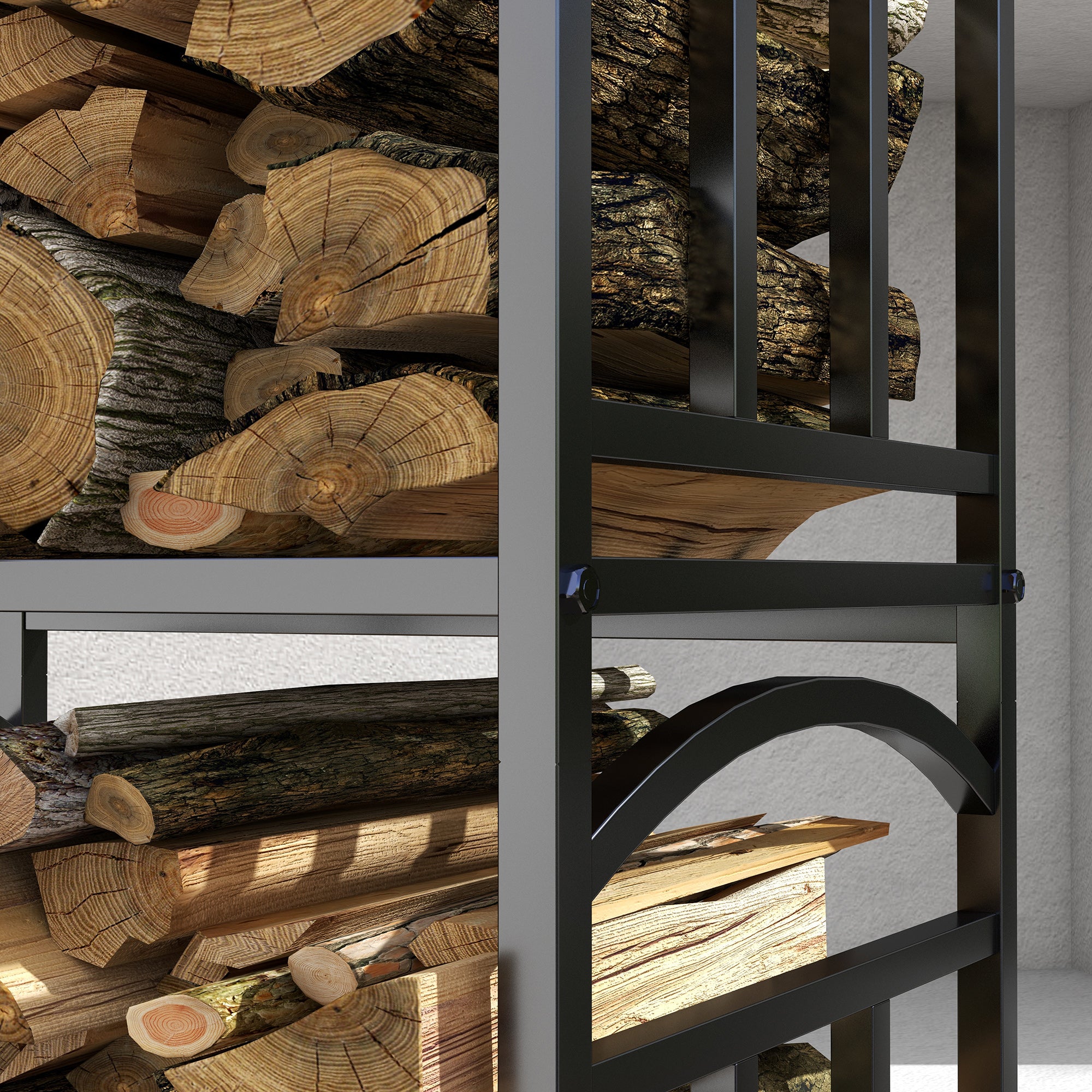 3-Tier Firewood Rack Heavy Duty Wood Storage Log Stacking Shelf with Hanging Hooks, Outdoor Indoor Use, Black Firewood Racks at Gallery Canada