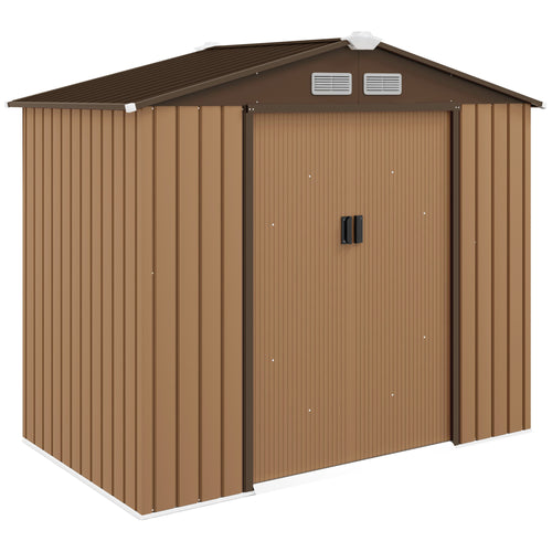7' x 4' x 6' Garden Storage Shed Outdoor Patio Metal Tool Storage House w/ Foundation Kit and Double Doors Yellow