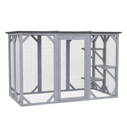 Multi-Level Wooden Cat Cage with Waterproof Roof, Lock, for Pets, Grey Outdoor Cat Enclosures Grey  at Gallery Canada