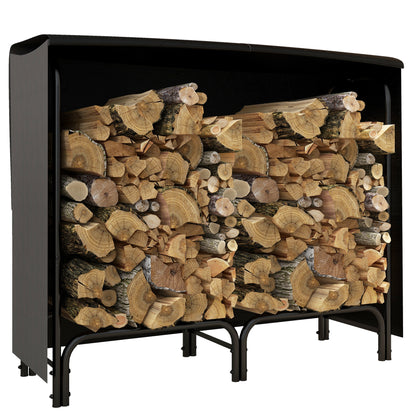 4ft Outdoor Firewood Rack with Cover, Adjustable Wood Storage Holder, Indoor Outdoor Log Rack, Black Firewood Racks   at Gallery Canada