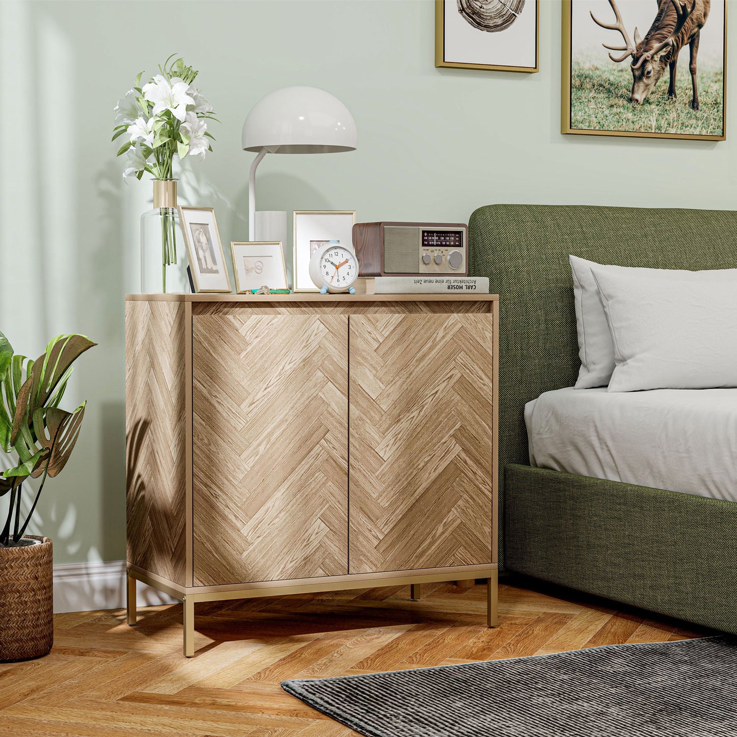 Accent Cabinet, Storage Cabinet with Doors, Adjustable Shelf and Steel Legs, Sideboard for Living Room, Oak Storage Cabinets Oak at Gallery Canada