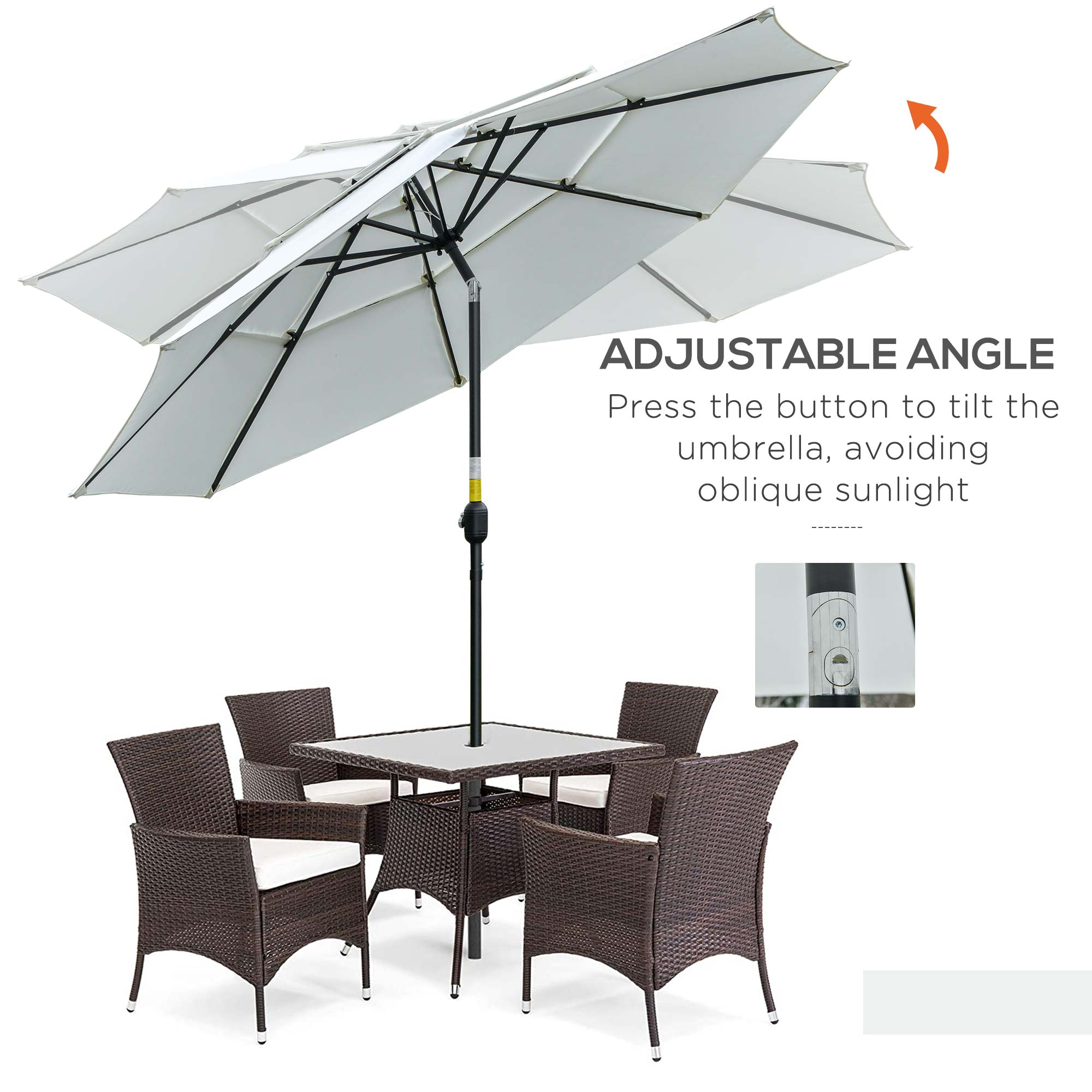 9FT 3 Tiers Patio Umbrella Outdoor Market Umbrella with Crank, Push Button Tilt for Deck, Backyard and Lawn, Cream White Sun Umbrellas   at Gallery Canada