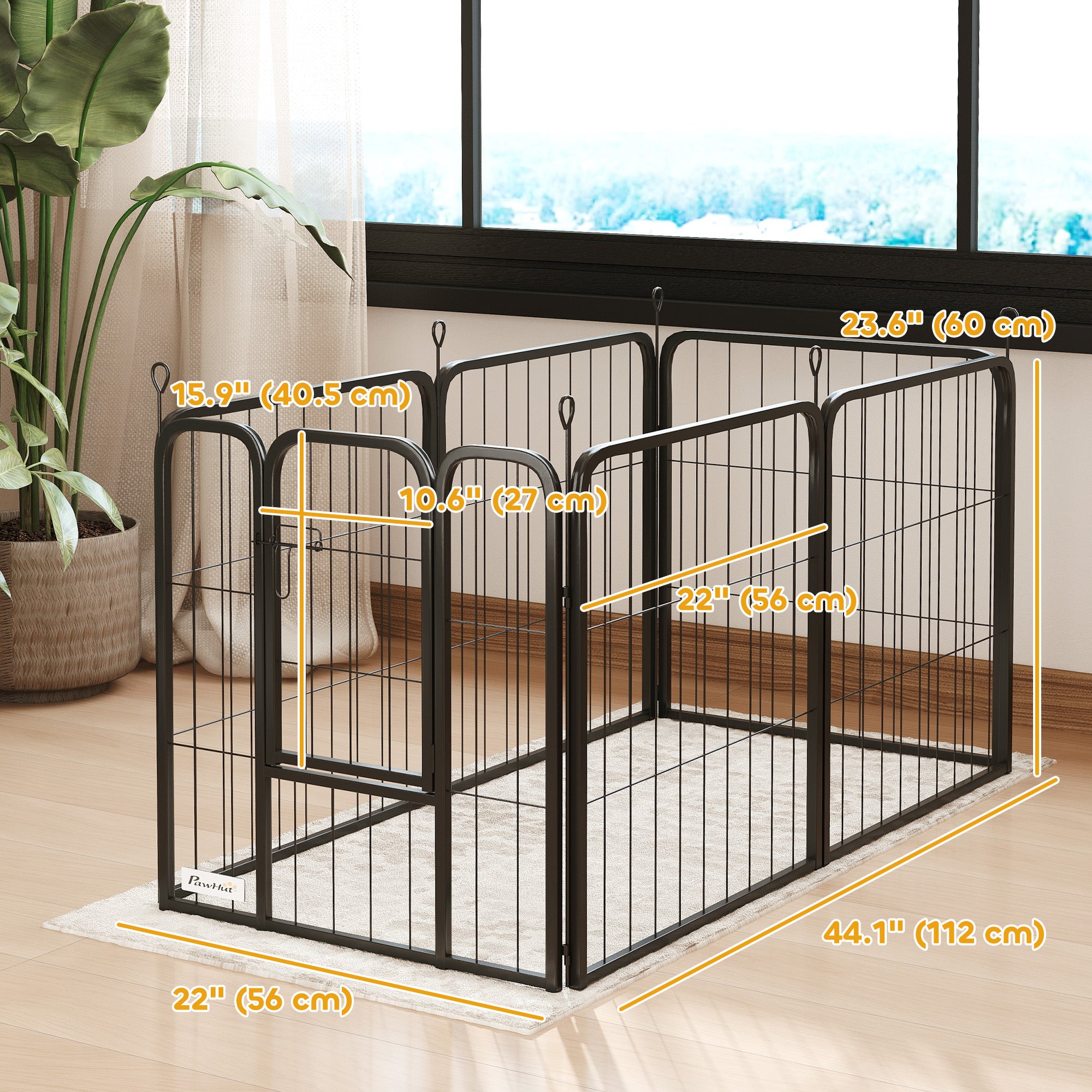 6 Panels Heavy Duty Dog Playpen Outdoor Indoor with Door &; Strap, 24